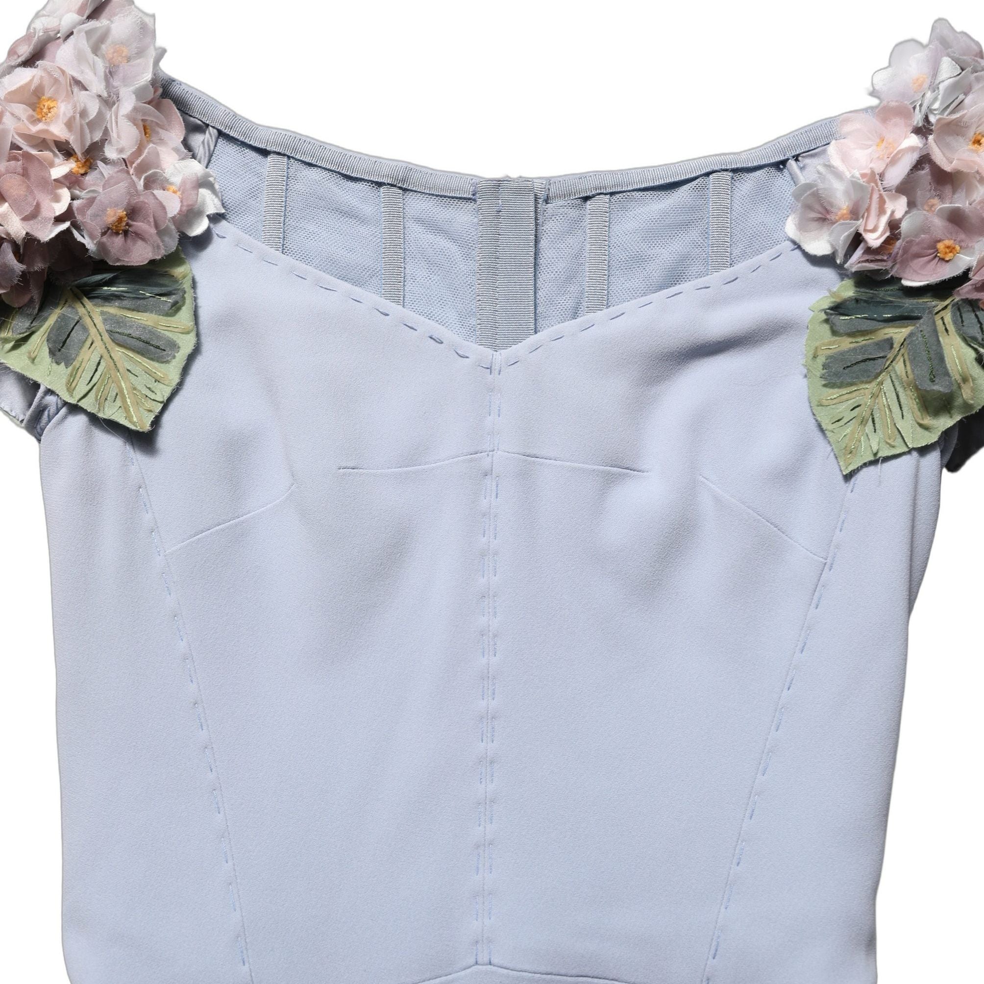 Dolce & Gabbana Light Blue Hydrangea Embellished Cap Sleeve Dress