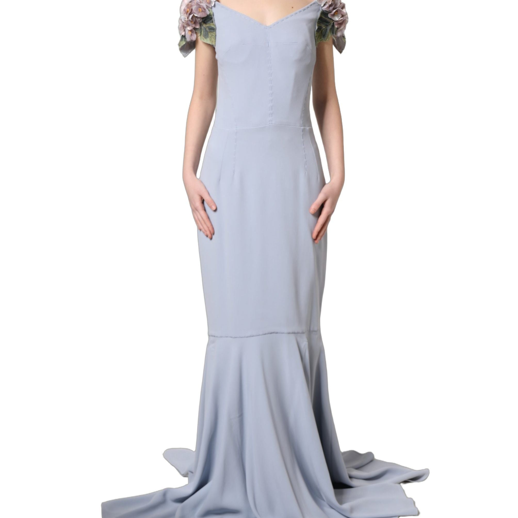 Dolce & Gabbana Light Blue Hydrangea Embellished Cap Sleeve Dress