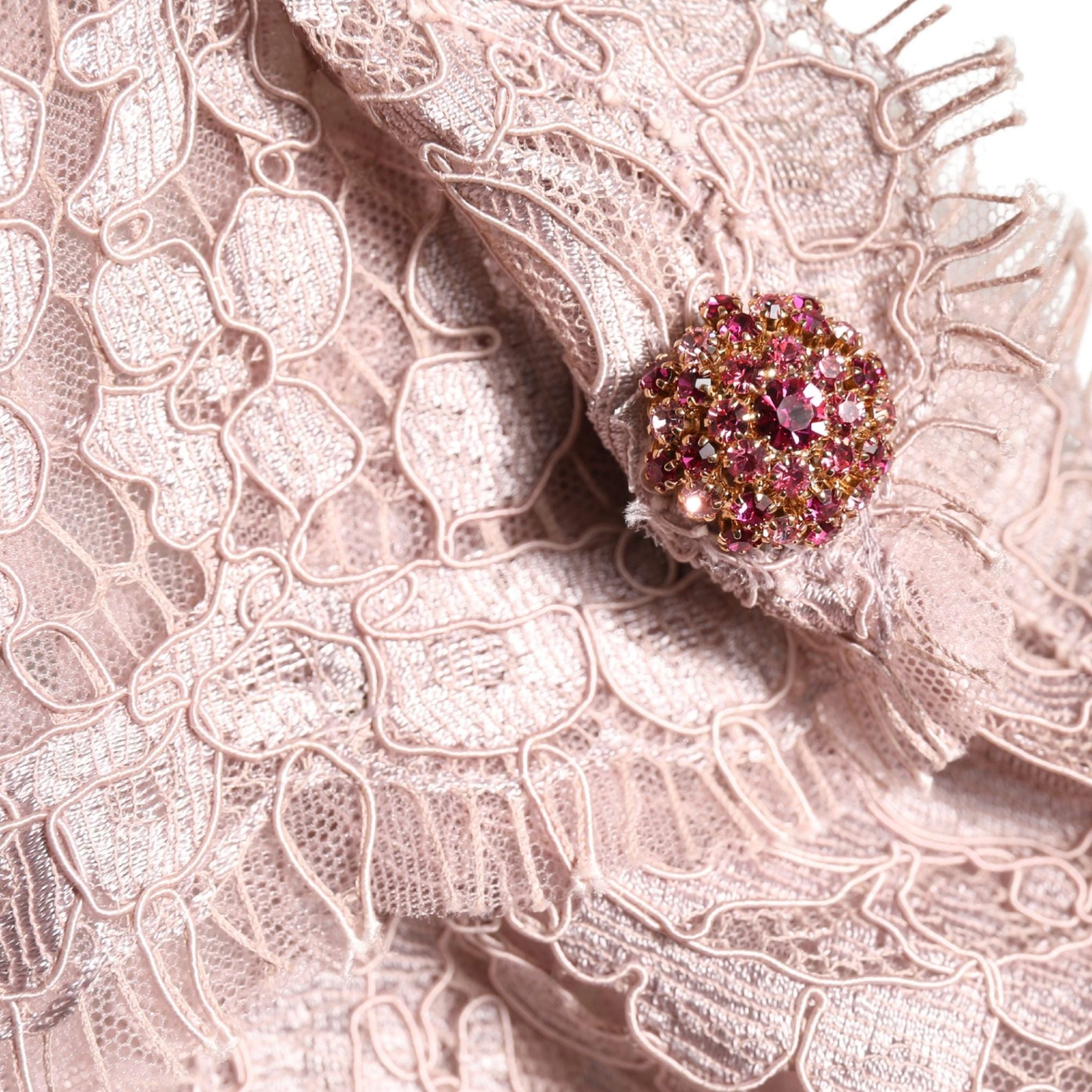 Dolce & Gabbana Pink Lace Long Sleeves Evening Gown Dress