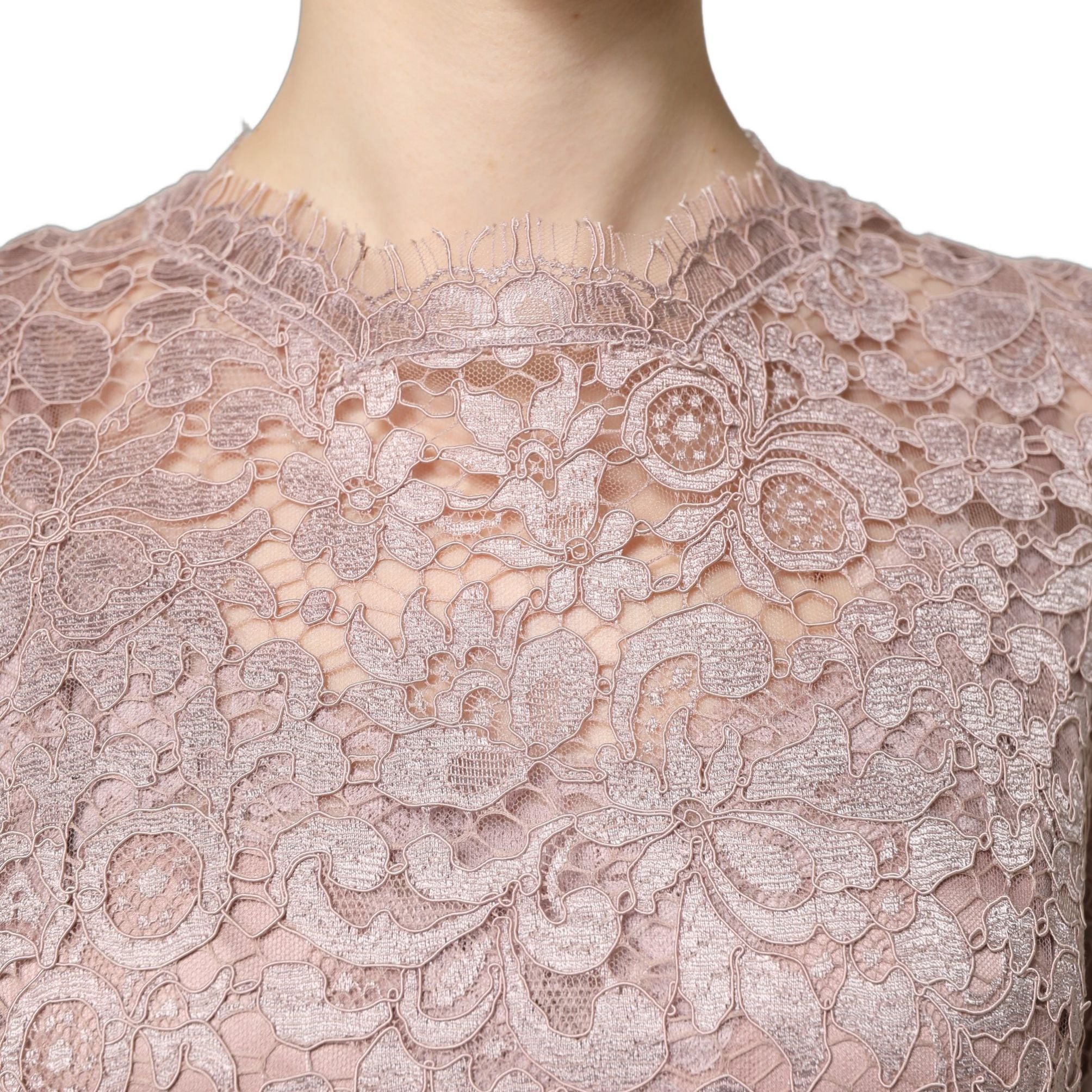 Dolce & Gabbana Pink Lace Long Sleeves Evening Gown Dress
