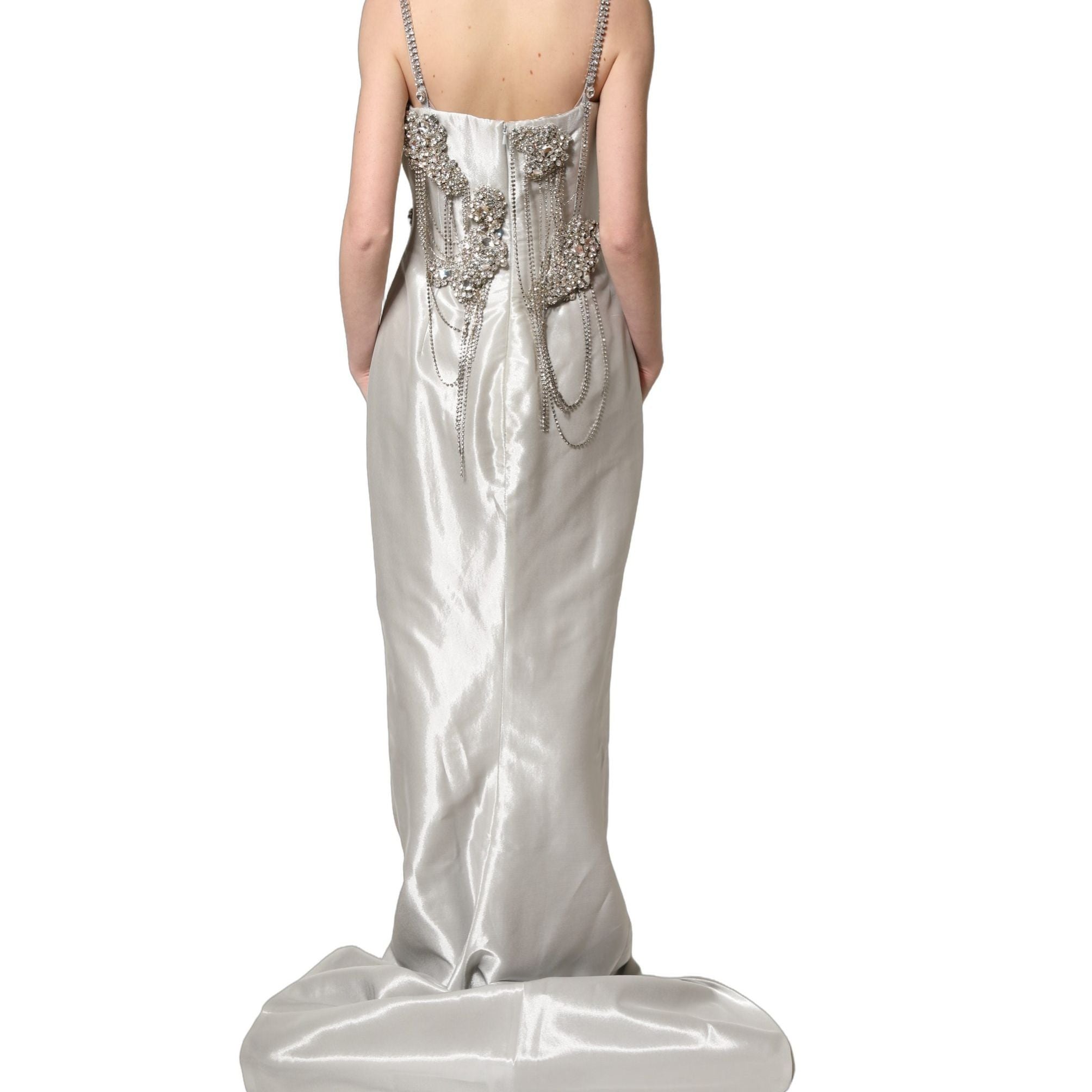 Dolce & Gabbana Silver Crystal Embellished EveningGown Dress