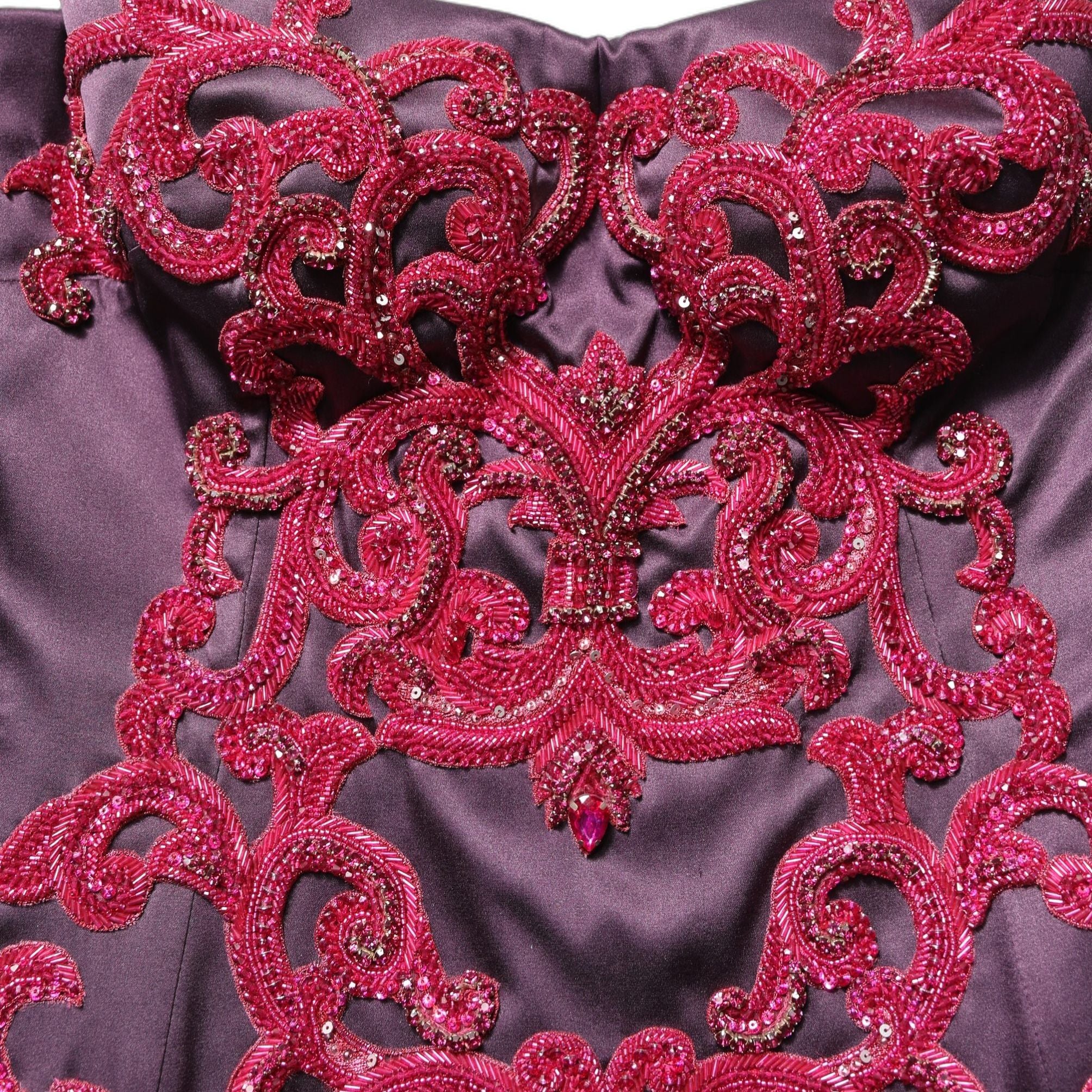 Dolce & Gabbana Purple Silk Crystal Strapless Floor Length Gown Dress