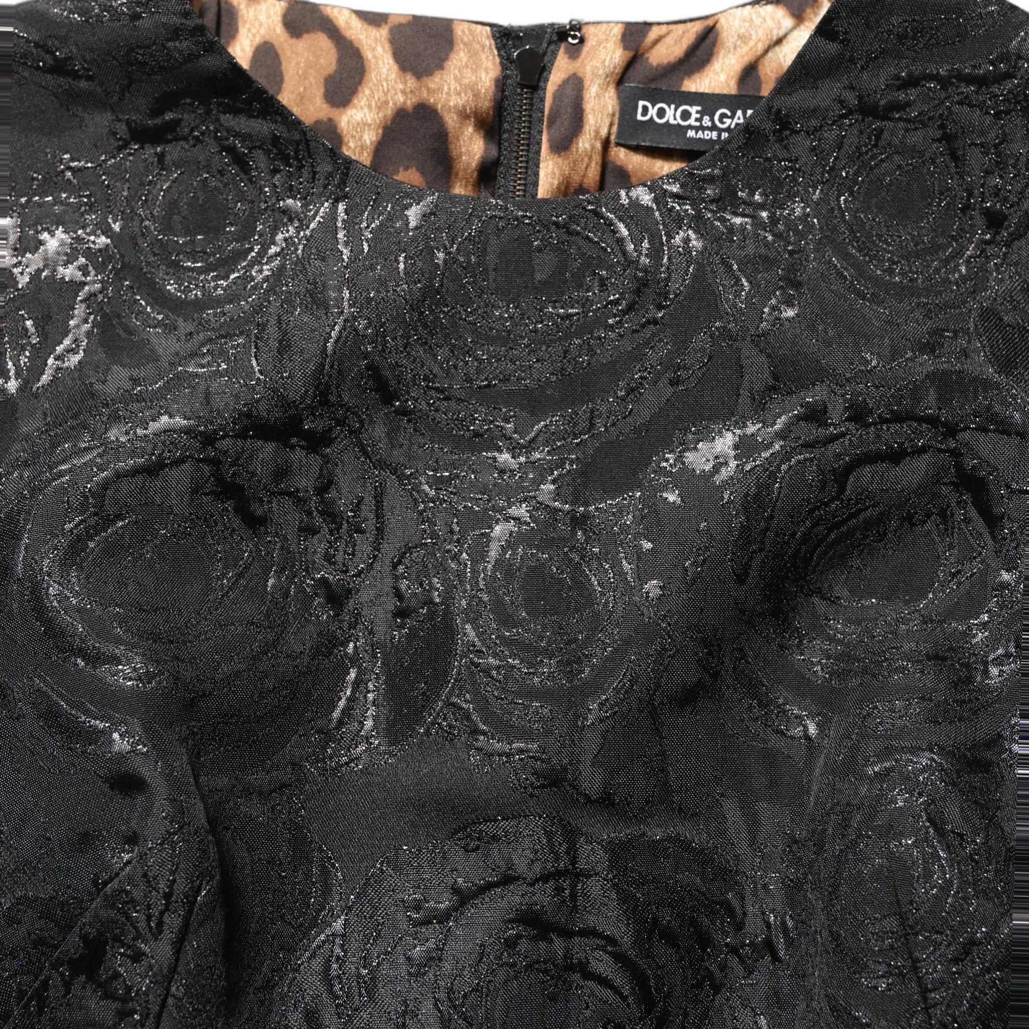 Dolce & Gabbana Black Floral Jacquard Flared A-line Dress