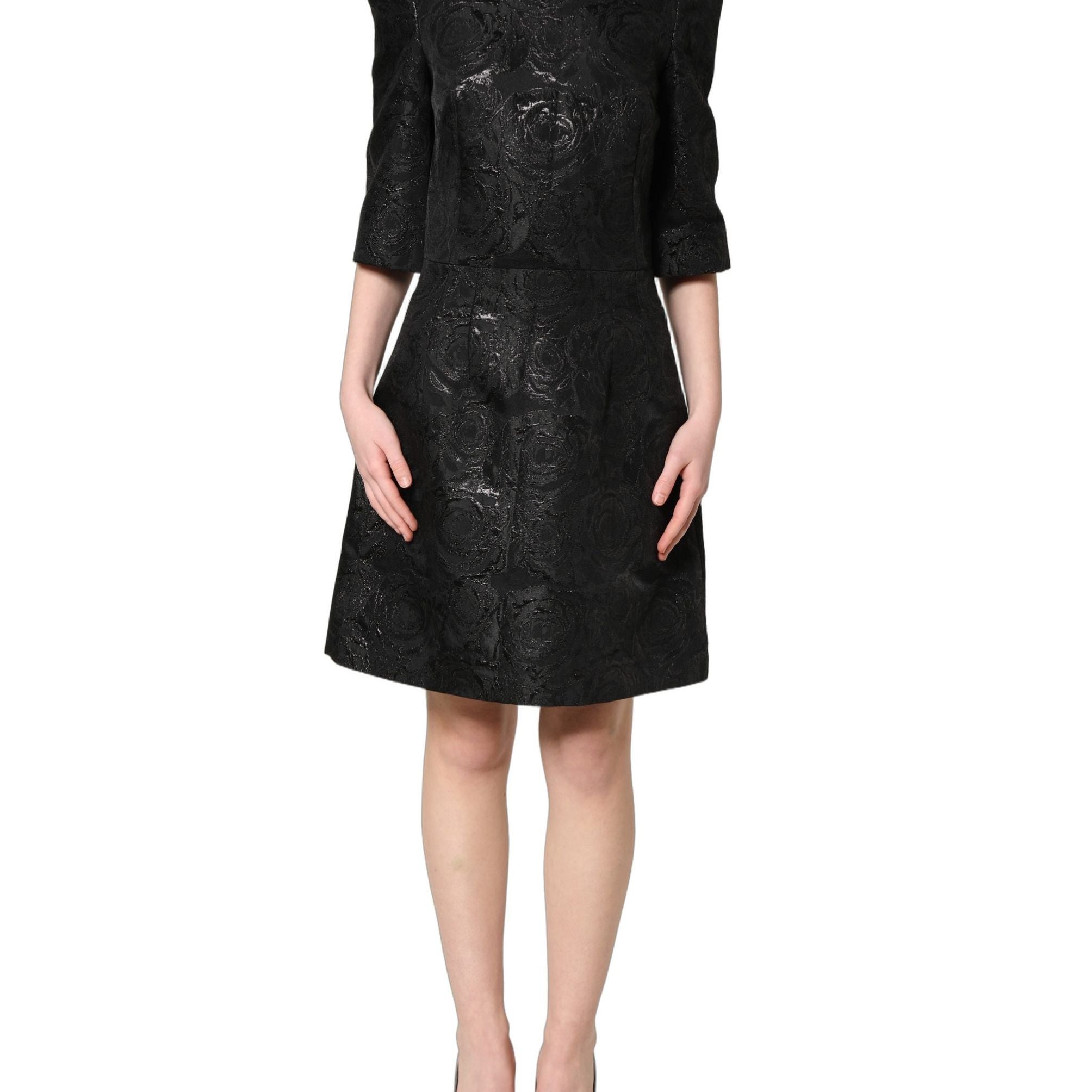 Dolce & Gabbana Black Floral Jacquard Flared A-line Dress