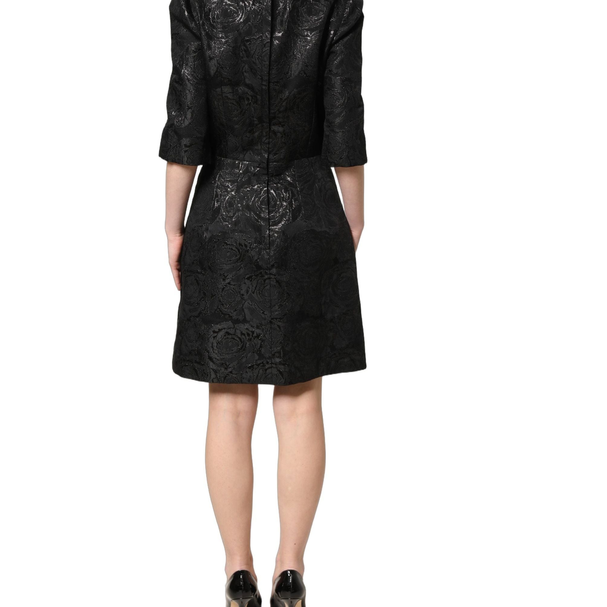 Dolce & Gabbana Black Floral Jacquard Flared A-line Dress