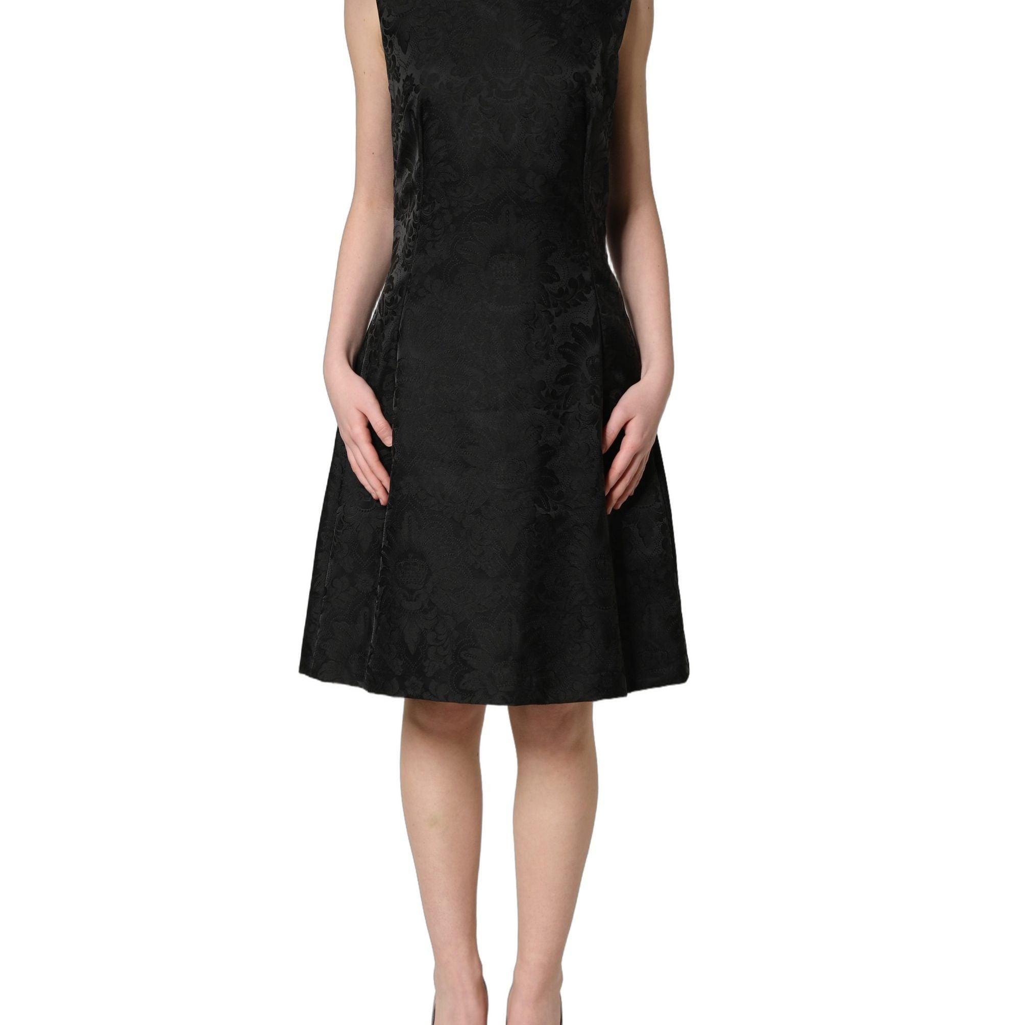 Dolce & Gabbana Black Floral Jacquard Sleeveless A-line Dress