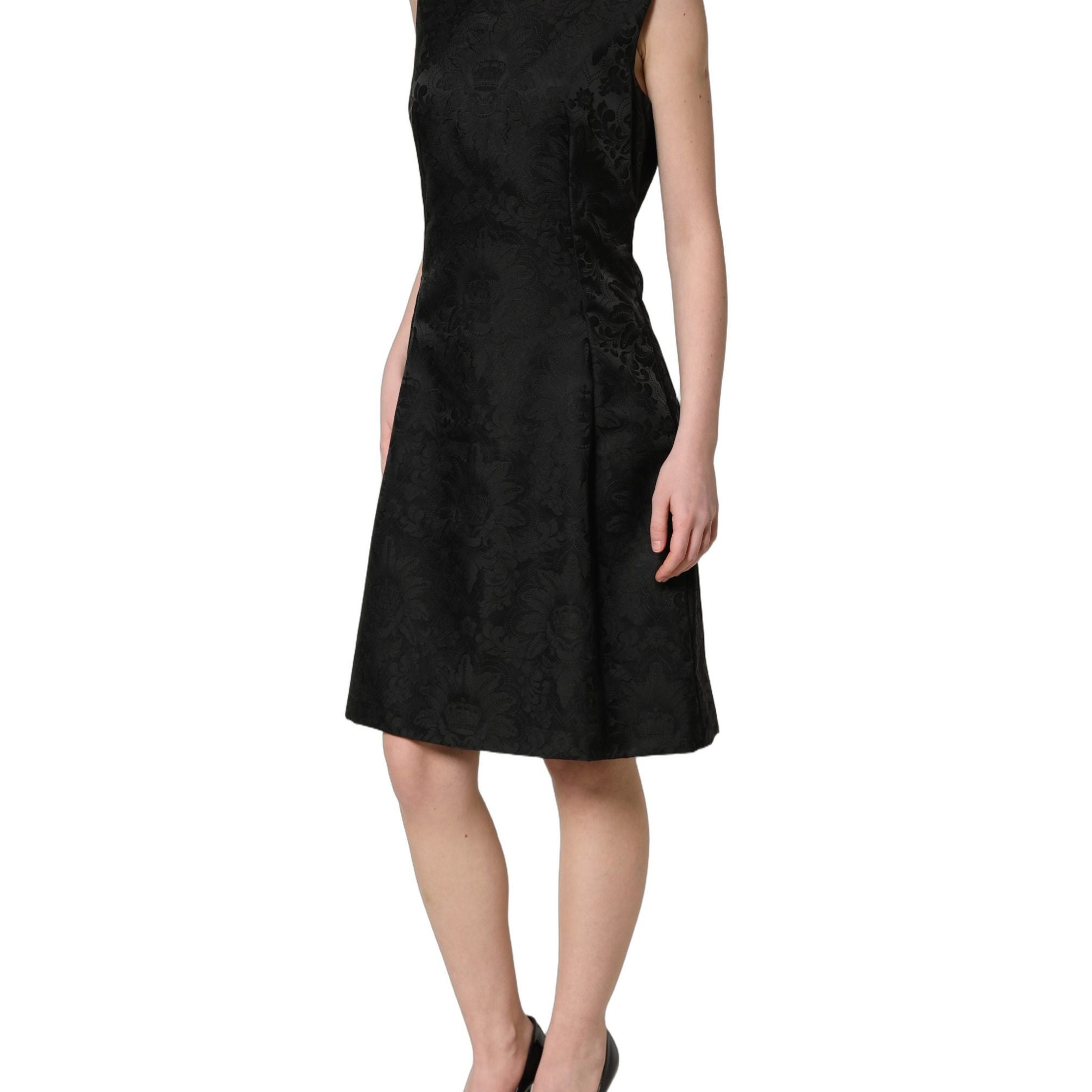 Dolce & Gabbana Black Floral Jacquard Sleeveless A-line Dress