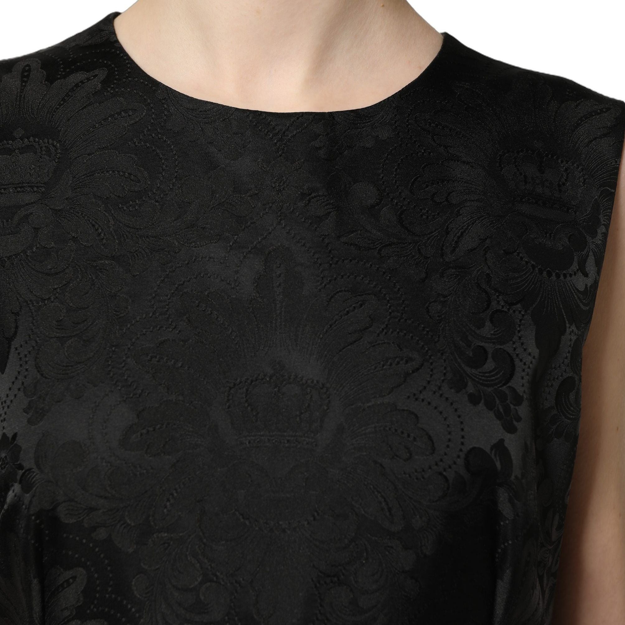 Dolce & Gabbana Black Floral Jacquard Sleeveless A-line Dress