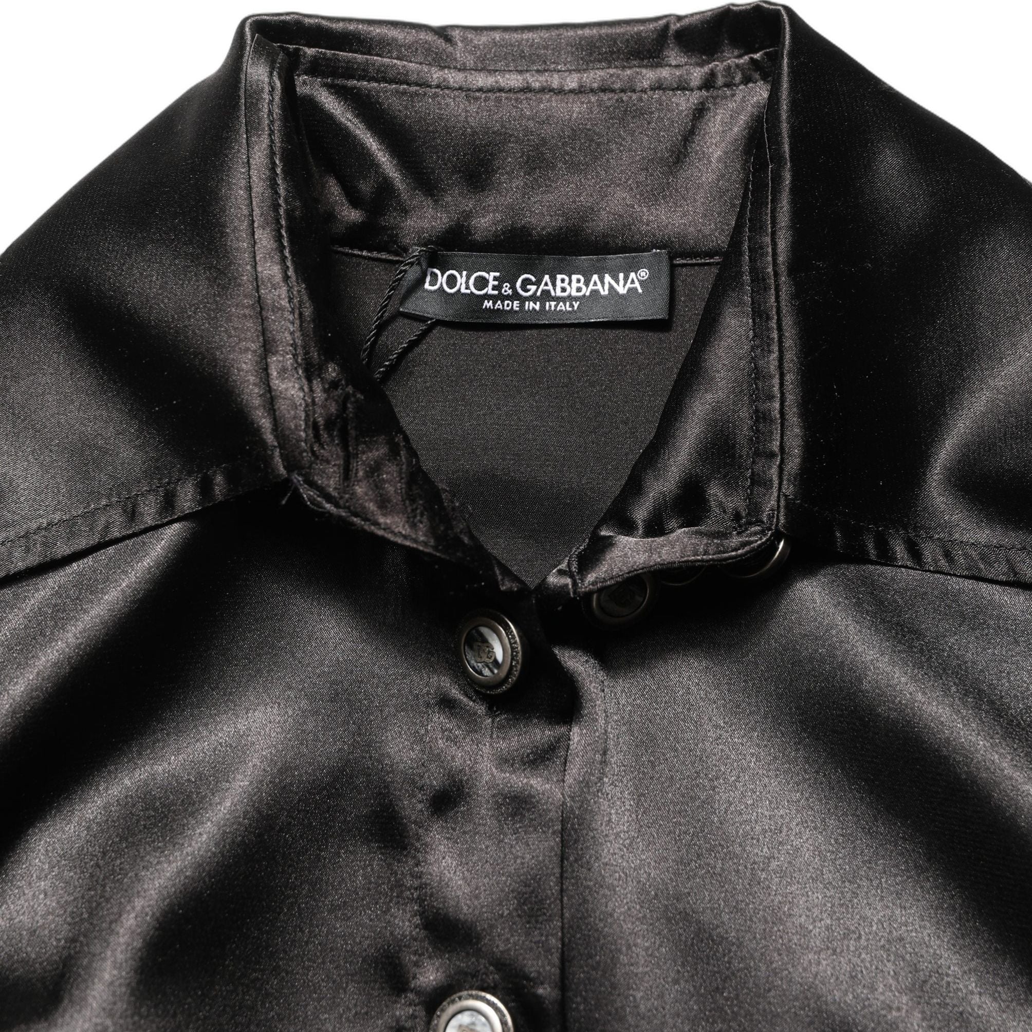 Dolce & Gabbana Black Satin Long Puff Sleeves Pleated Dress