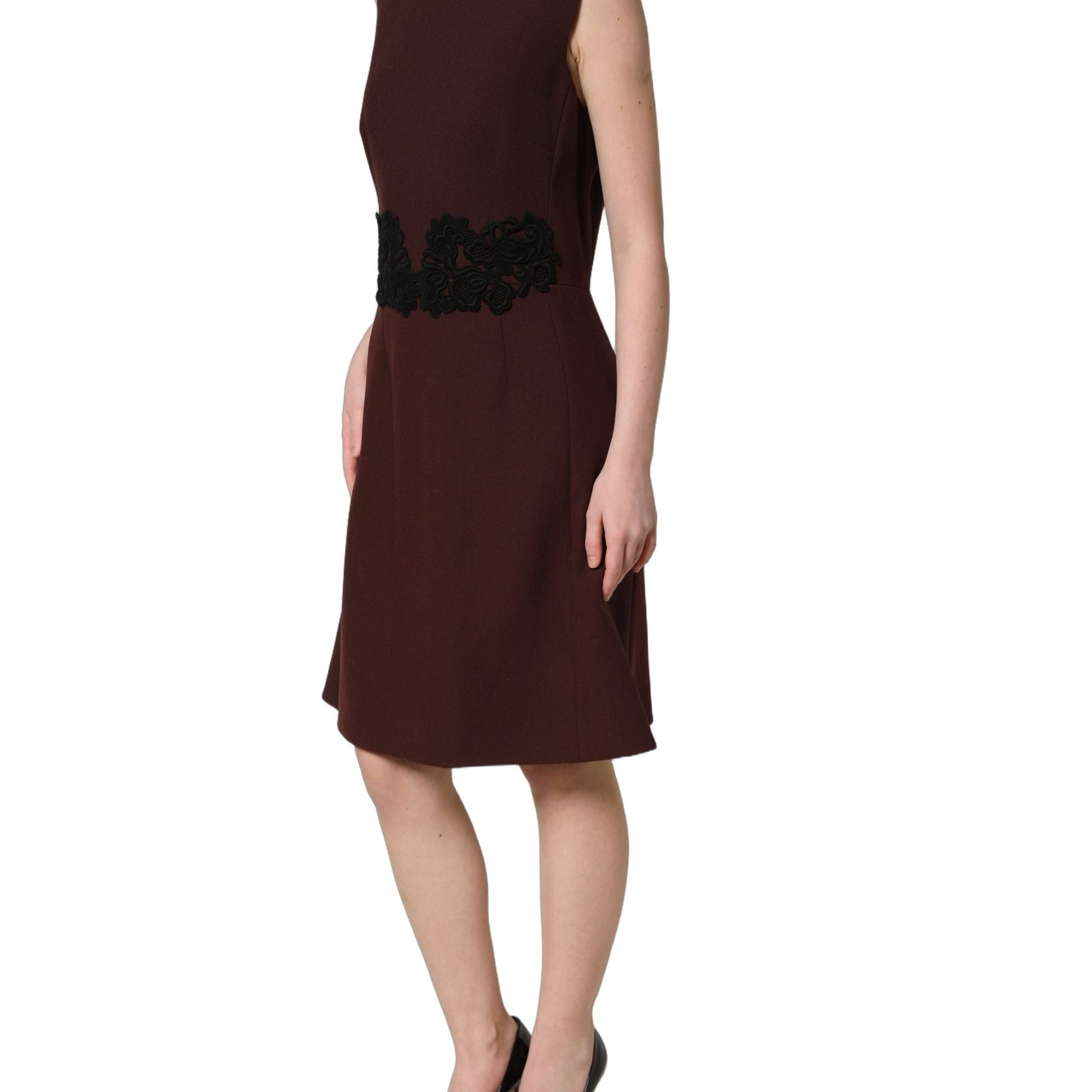 Dolce & Gabbana Maroon Lace Sleeveless Knee Length Dress