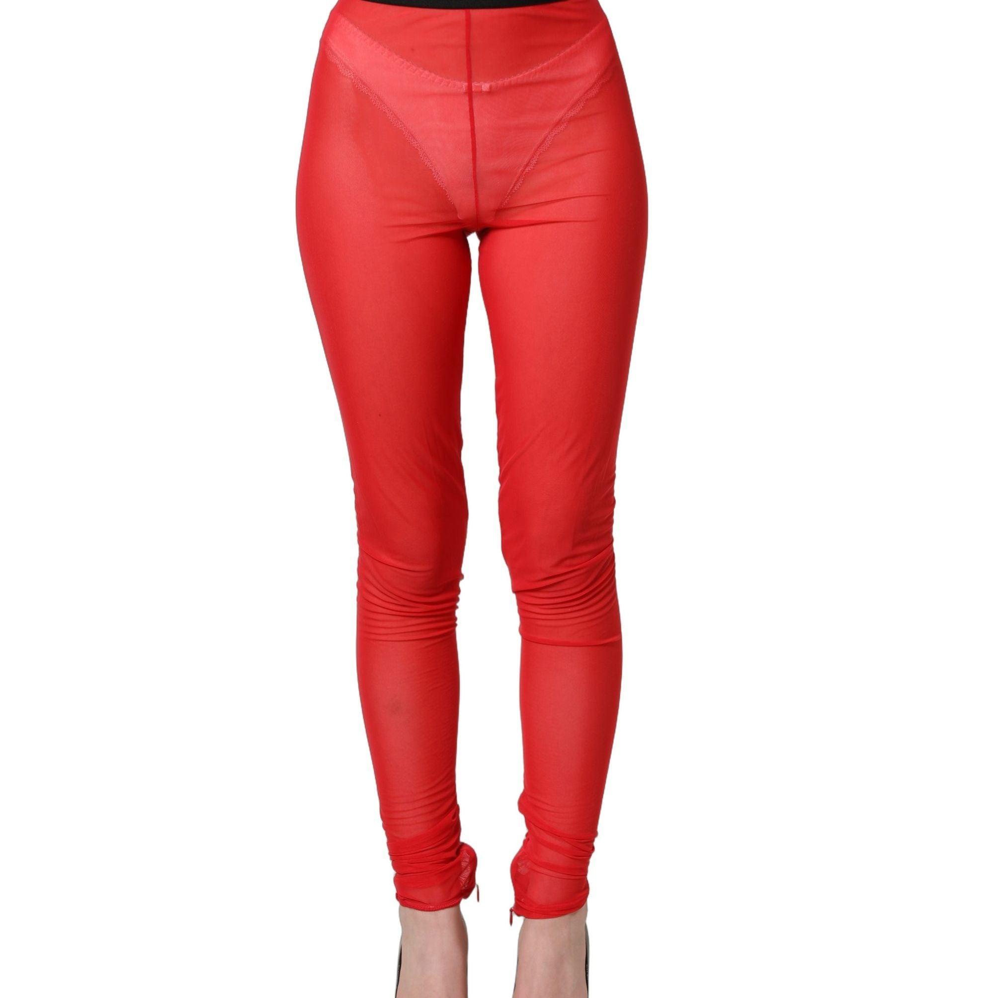 Dolce & Gabbana Red Nylon Stretch Slim Legging Trouser Pants