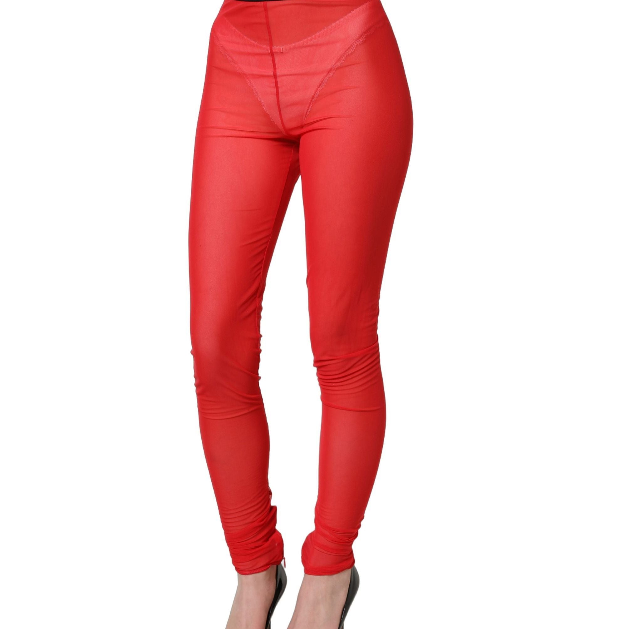 Dolce & Gabbana Red Nylon Stretch Slim Legging Trouser Pants