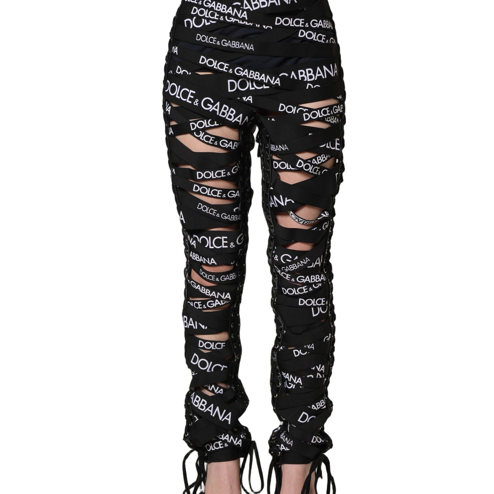 Dolce & Gabbana Black Logo Tape Cut Out Skinny High Waist Pants
