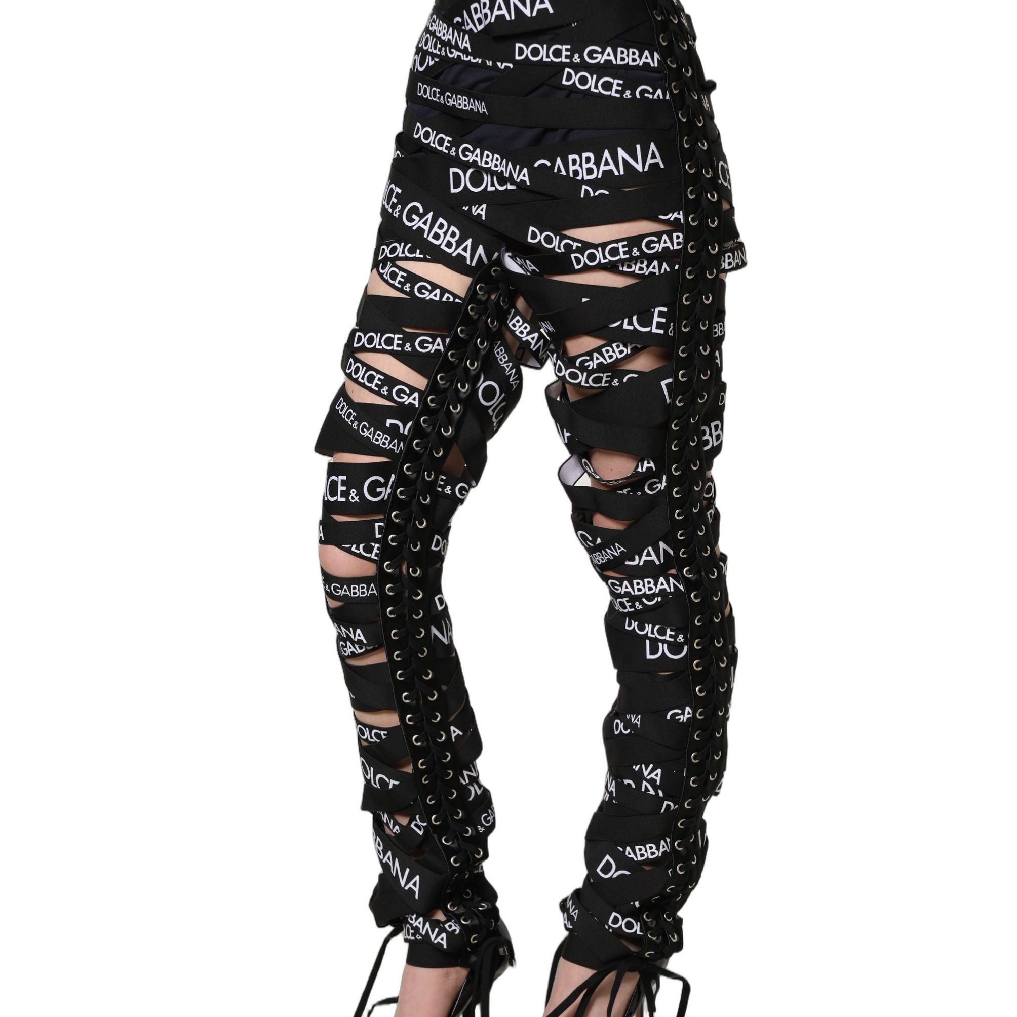Dolce & Gabbana Black Logo Tape Cut Out Skinny High Waist Pants