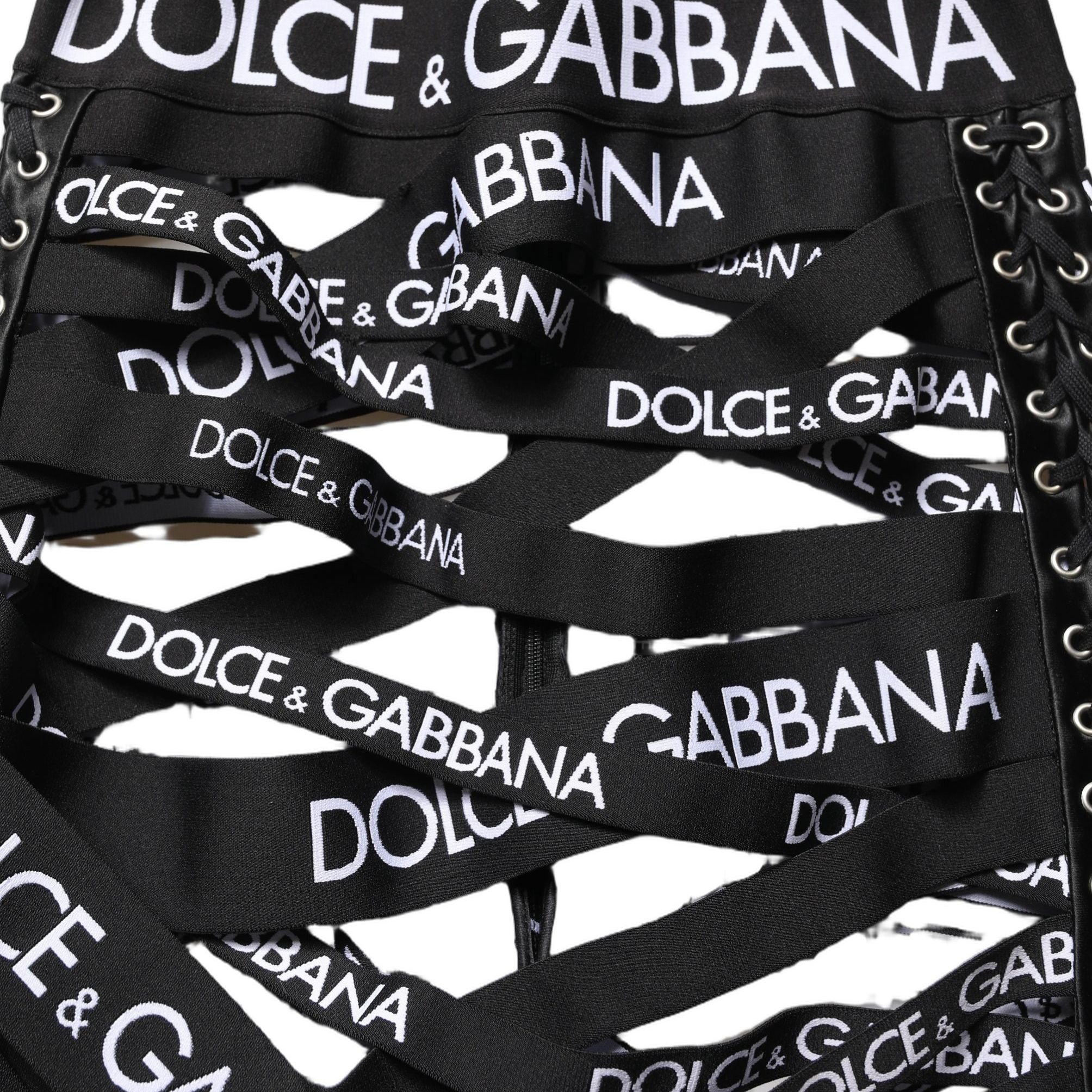 Dolce & Gabbana Black Logo Tape Cut Out Skinny High Waist Pants