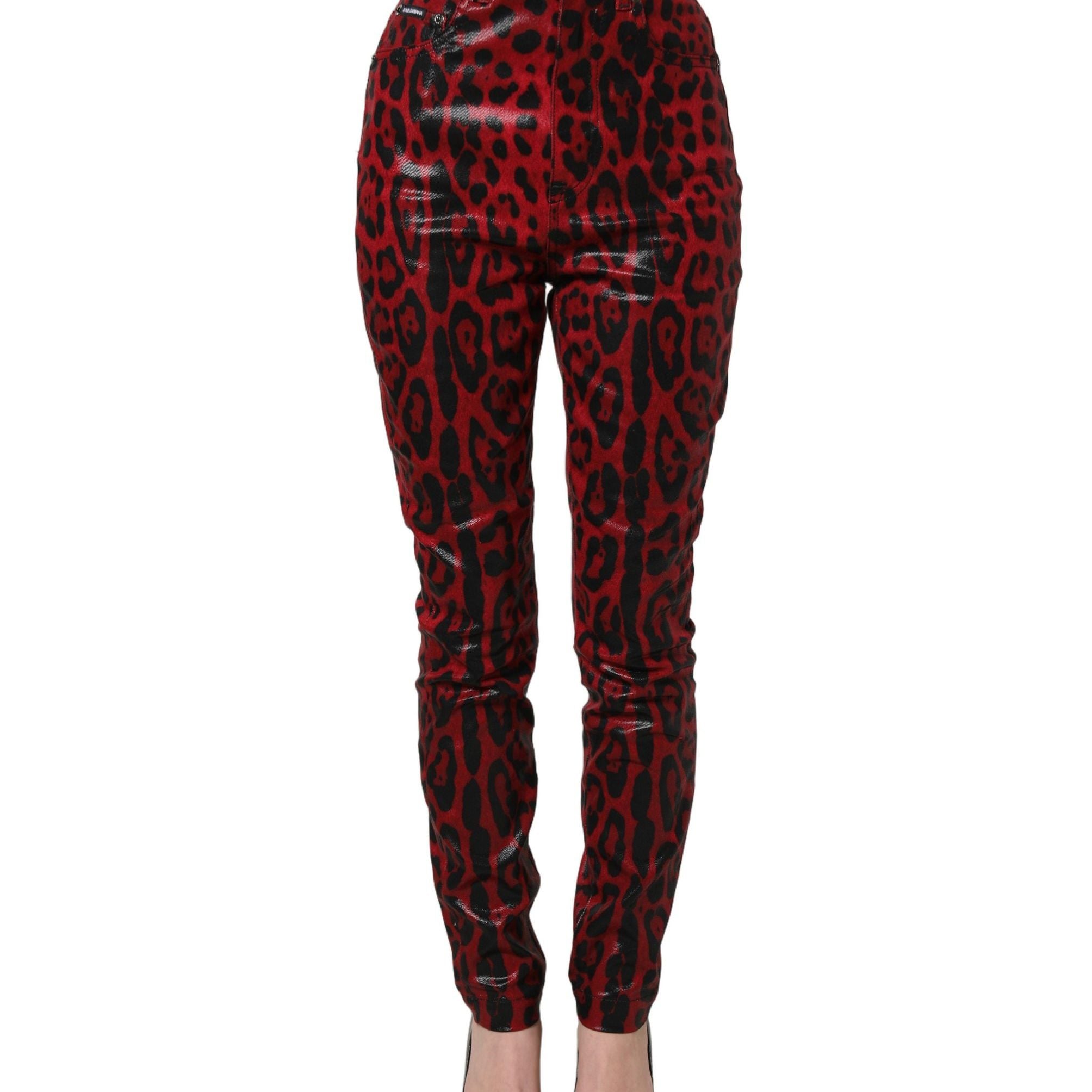Dolce & Gabbana Red Leopard Skinny High Waist Denim Jeans