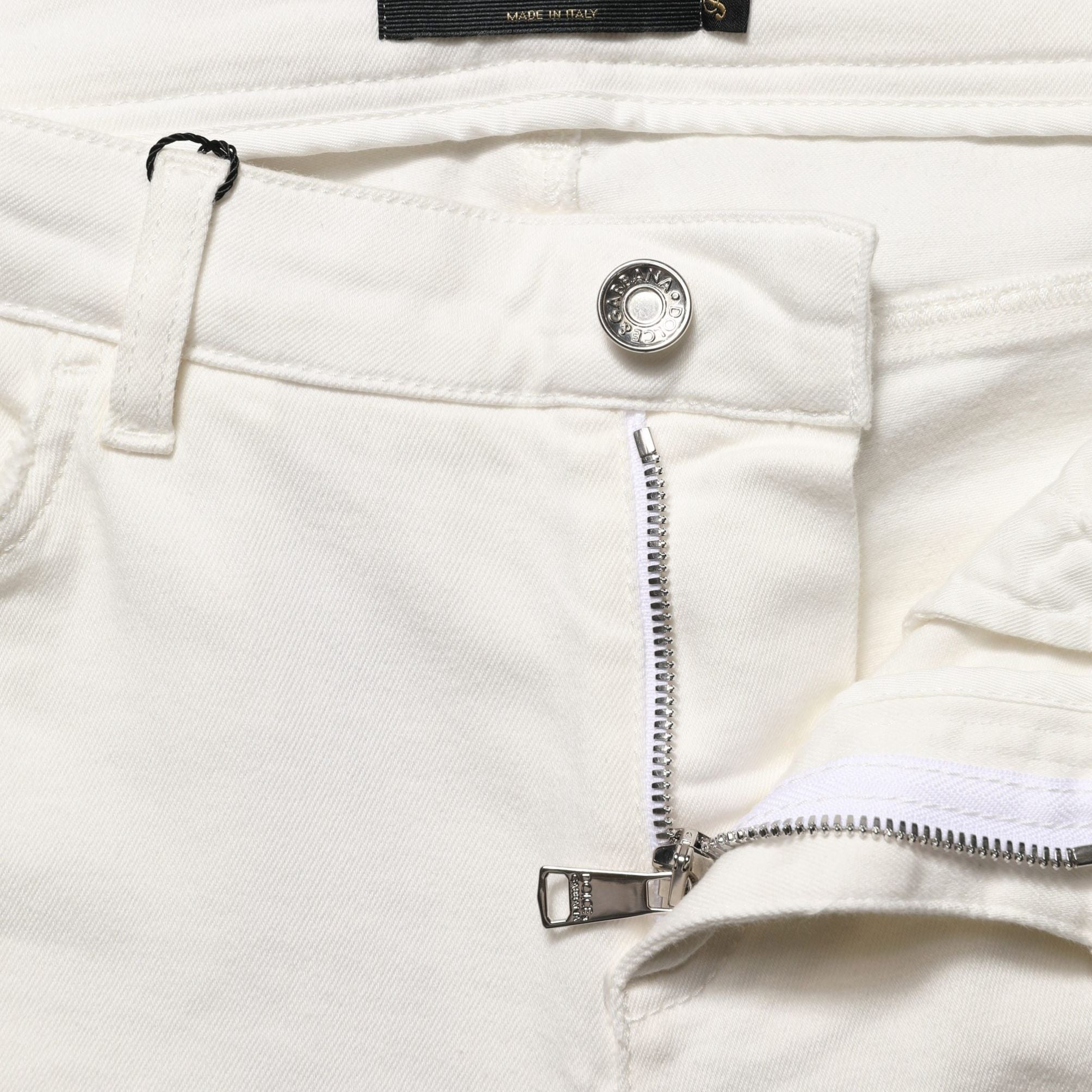 Dolce & Gabbana White Tattered Skinny Cotton Denim Jeans