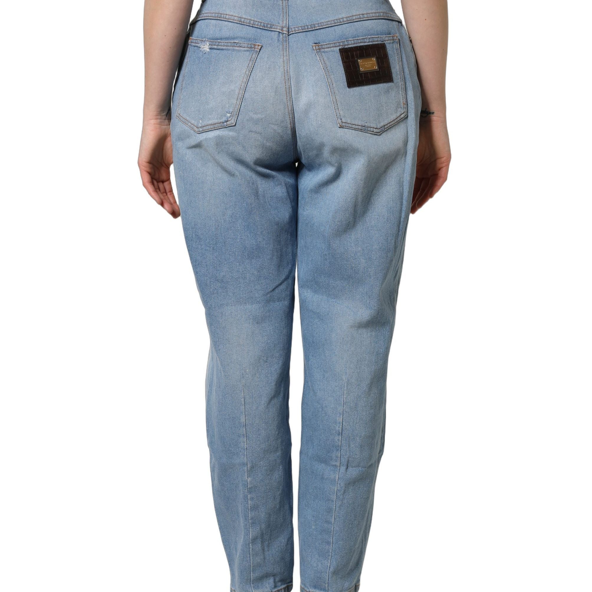 Dolce & Gabbana Blue Distressed Pleated Cotton Denim Jeans