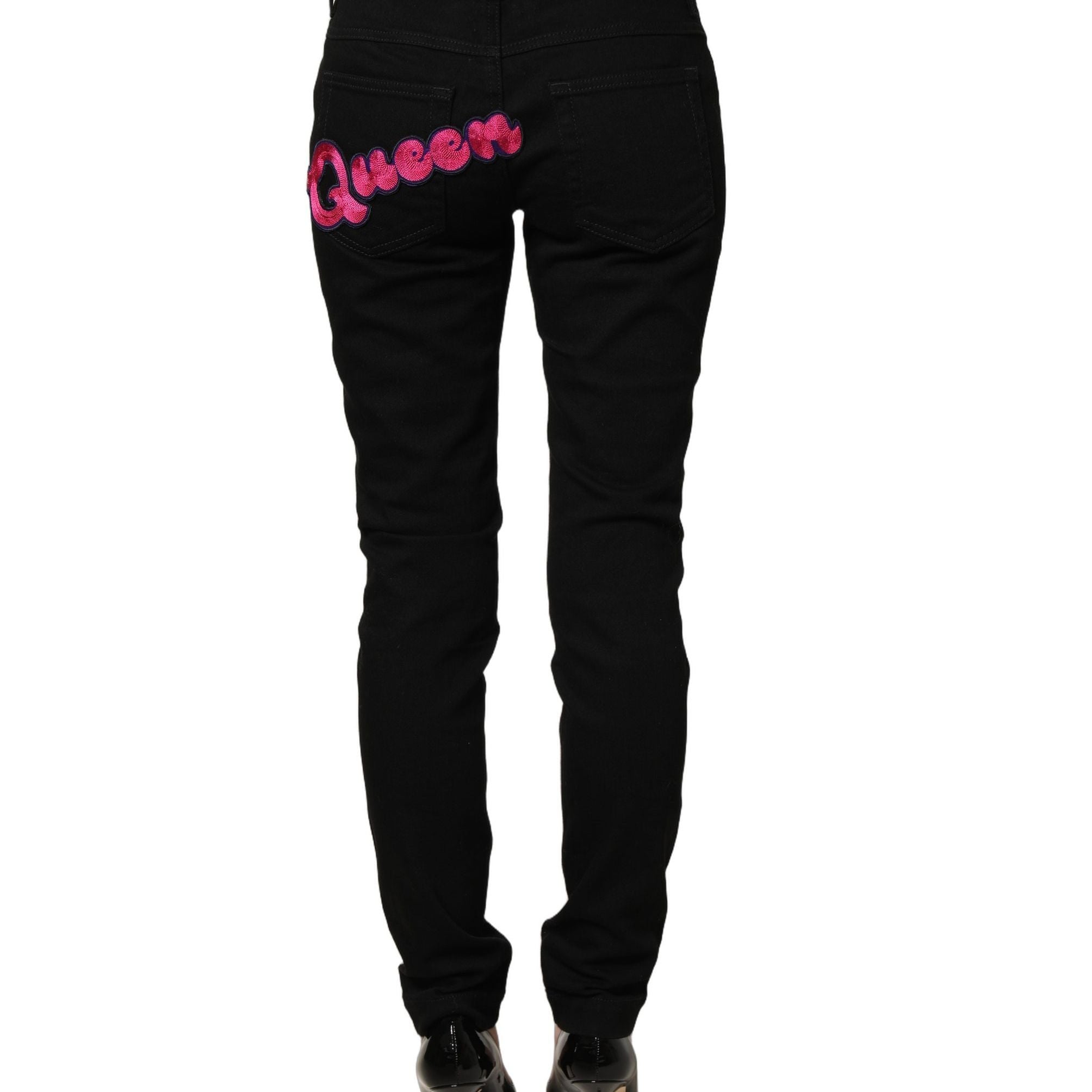 Dolce & Gabbana Black Queen Embroidery PRETTY Denim Jeans