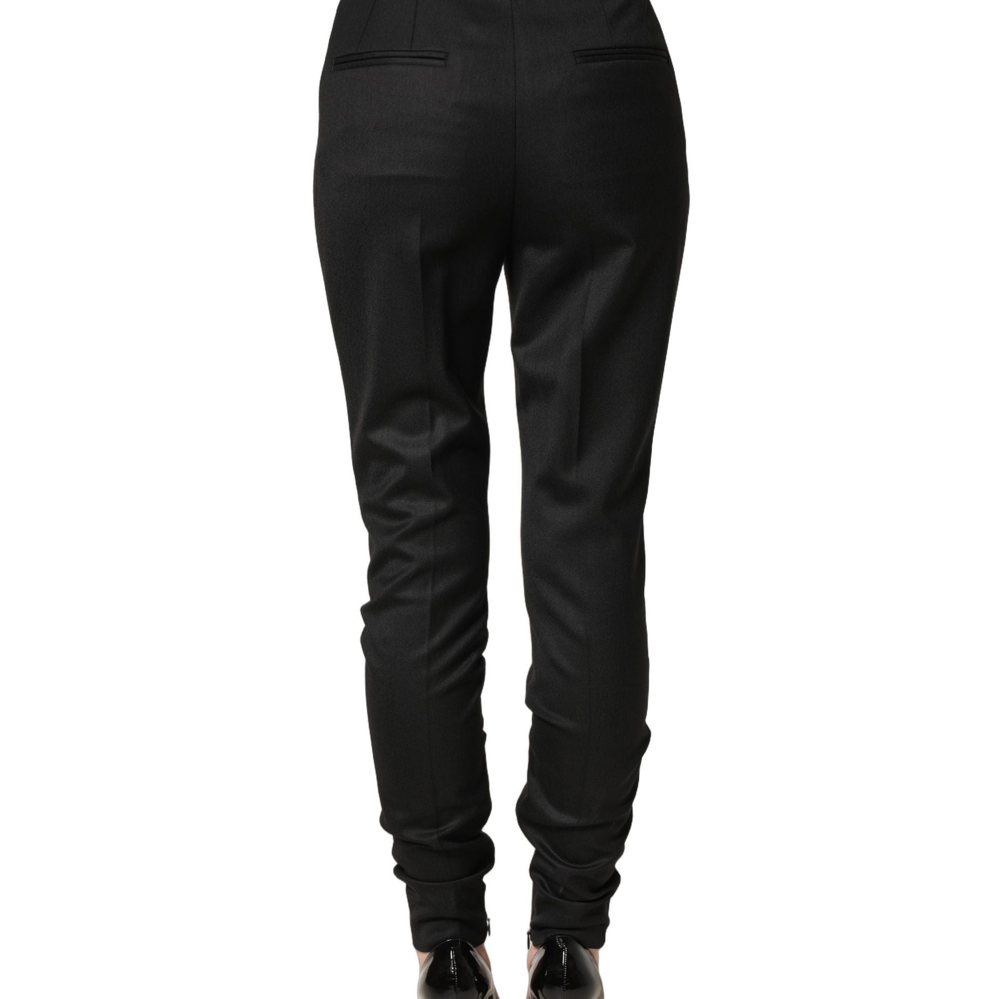 Dolce & Gabbana Black Wool High Waisted Logo Trouser Pants