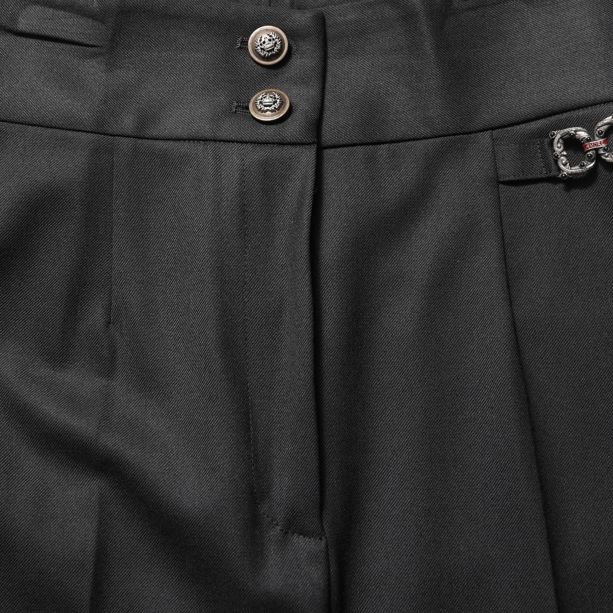 Dolce & Gabbana Black Wool High Waisted Logo Trouser Pants
