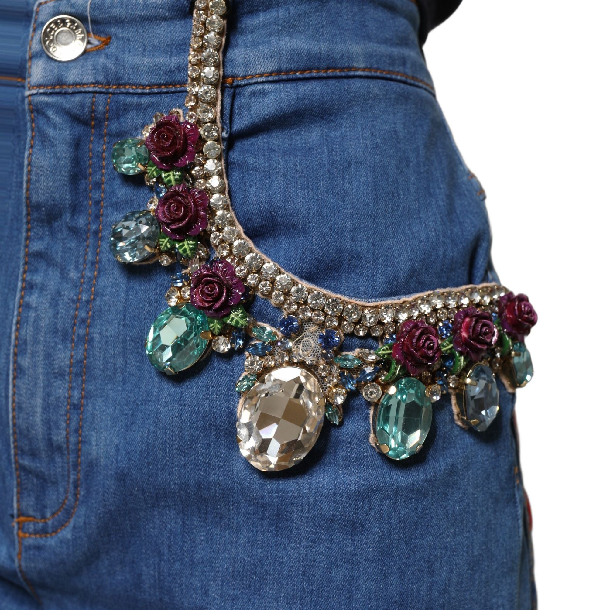 Dolce & Gabbana Blue Cotton Embellished BermudaDenim Shorts