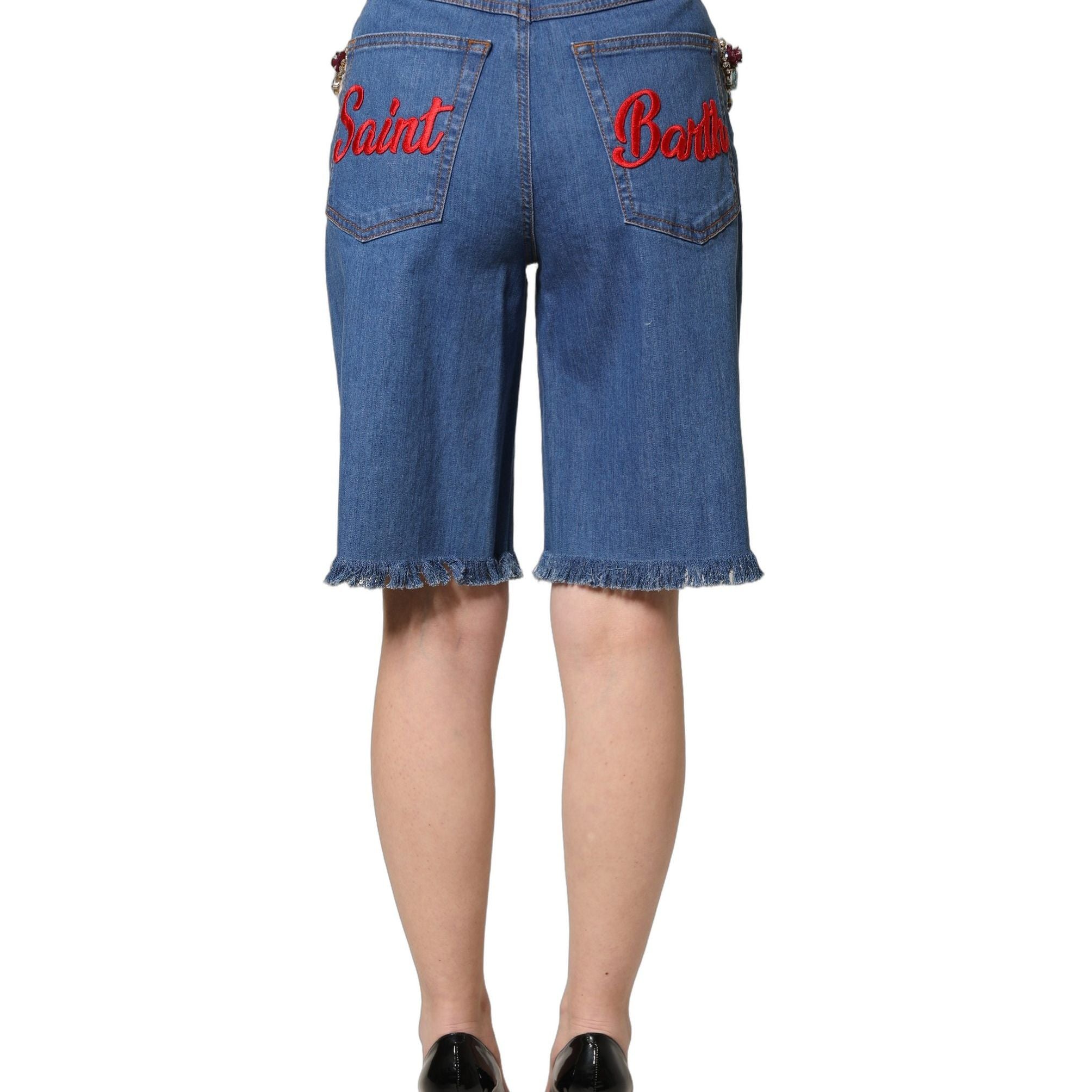 Dolce & Gabbana Blue Cotton Embellished BermudaDenim Shorts