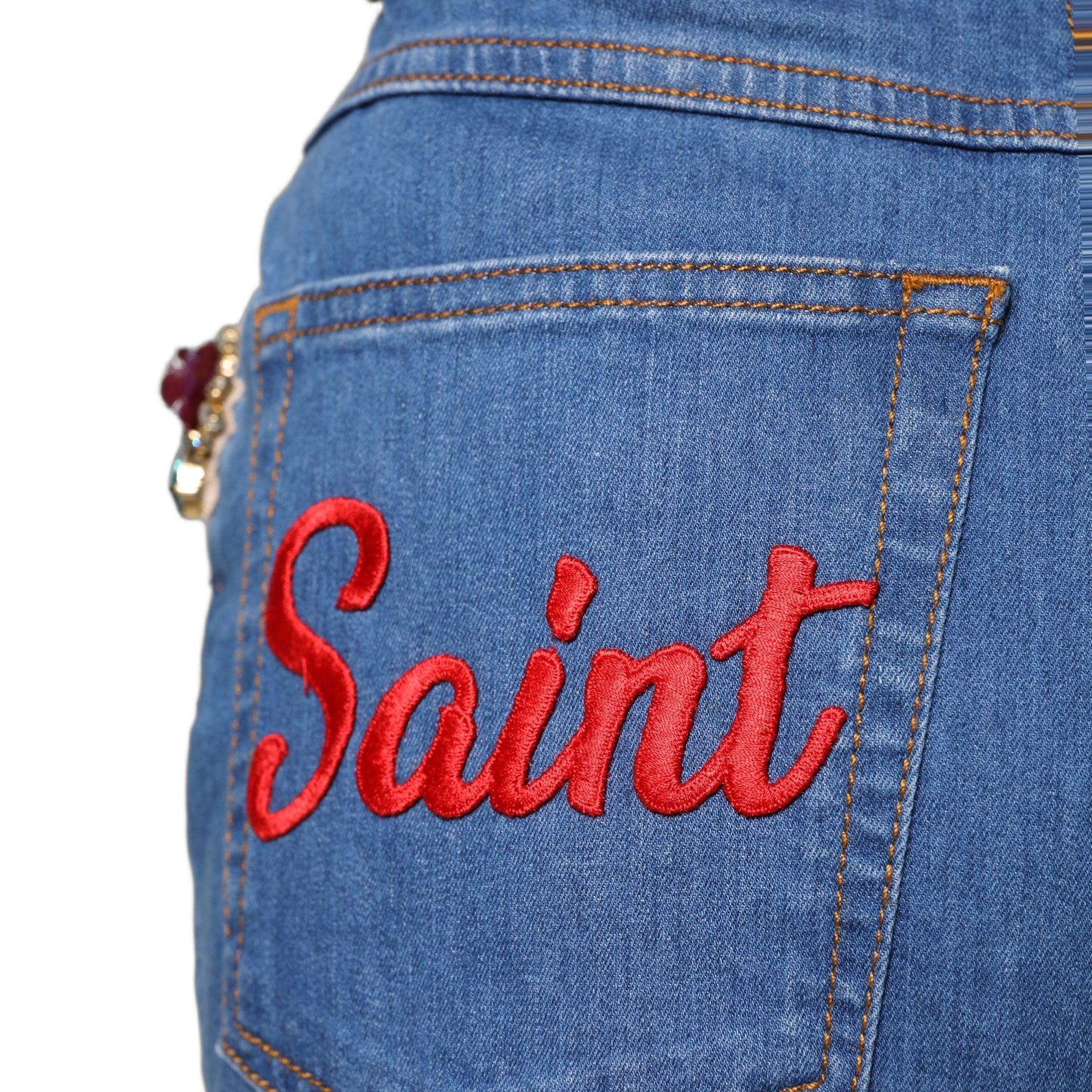 Dolce & Gabbana Blue Cotton Embellished BermudaDenim Shorts