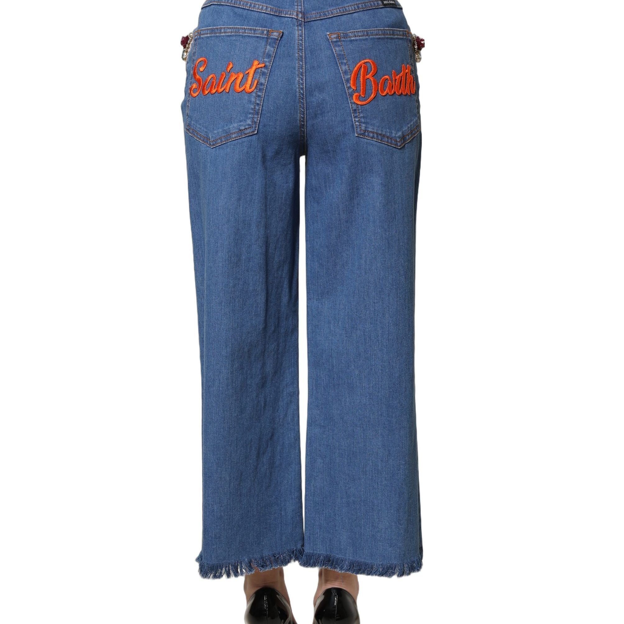 Dolce & Gabbana Blue Embellished Wide Cropped Denim Jeans