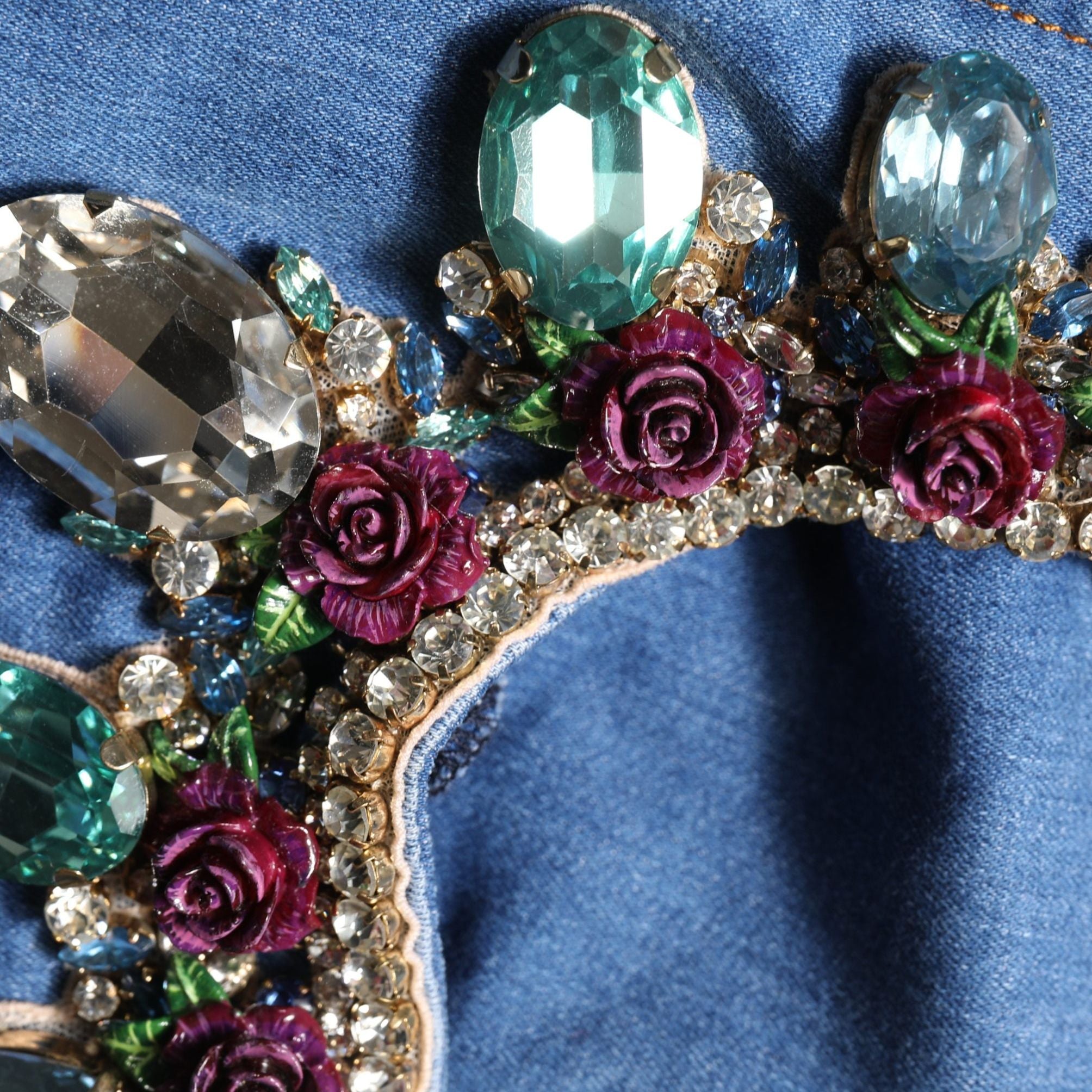 Dolce & Gabbana Blue Embellished Wide Cropped Denim Jeans