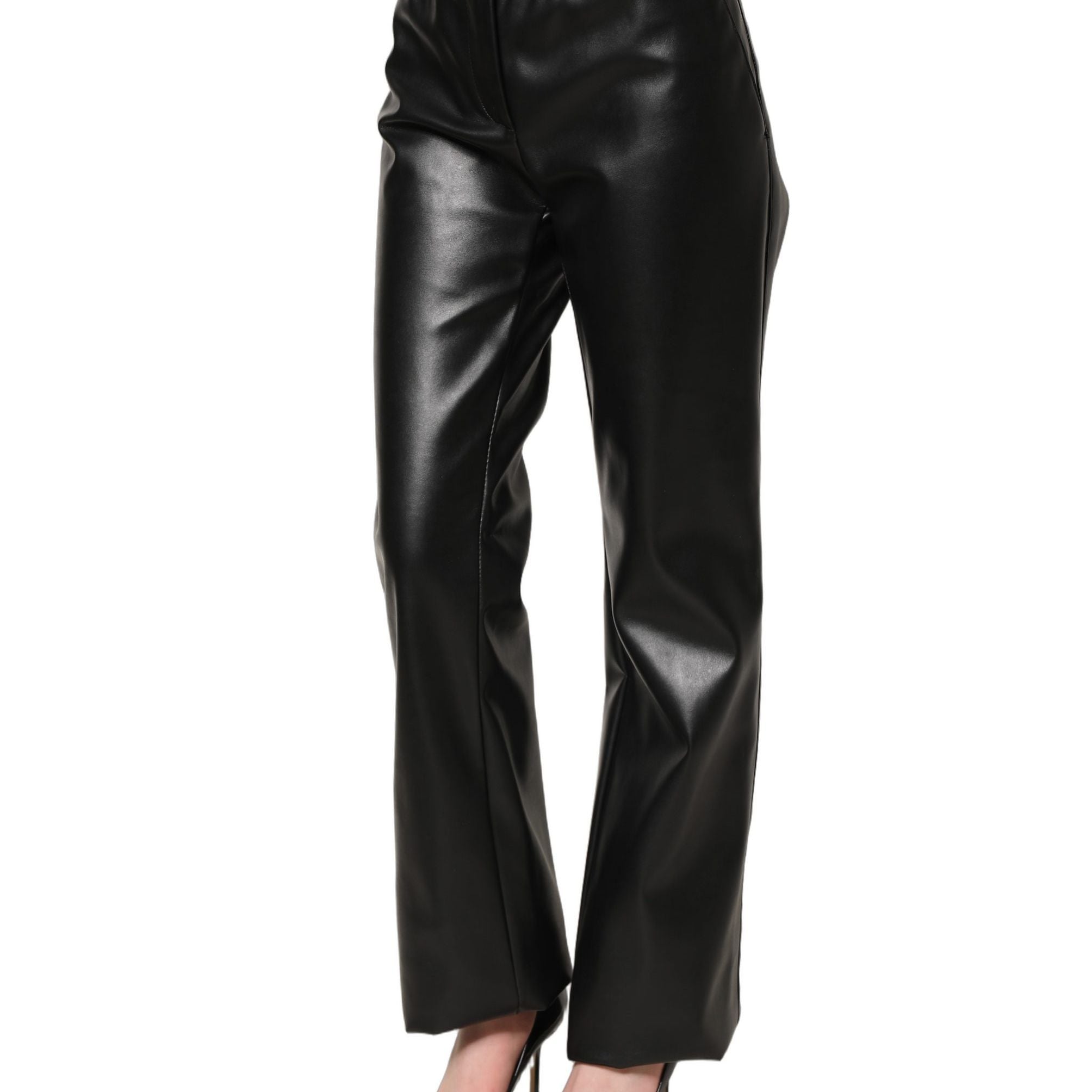 Dolce & Gabbana Black PU Leather High Waisted Trouser Pants