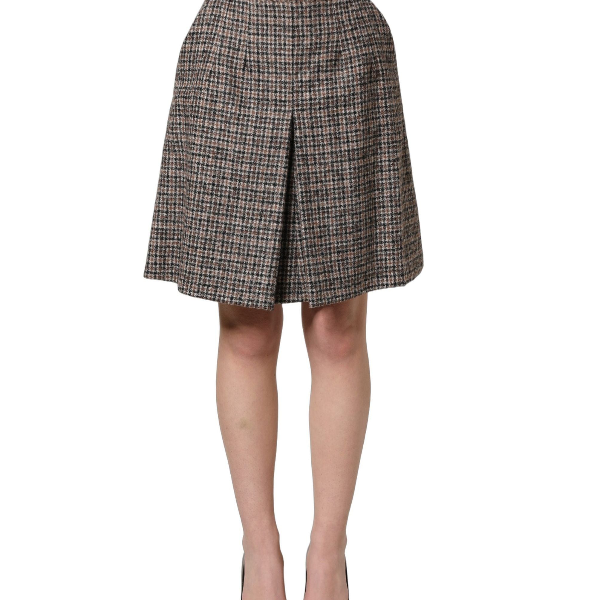 Dolce & Gabbana Brown Tweed Kick Pleat High Waist Mini Skirt