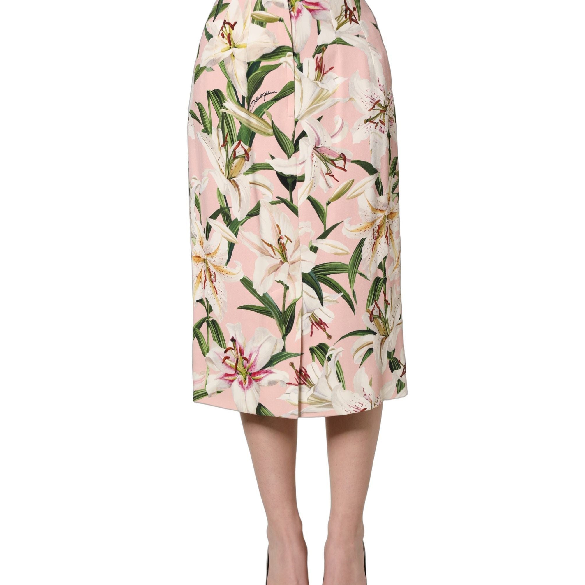 Dolce & Gabbana Pink Lilium Print High Waist Pencil Skirt