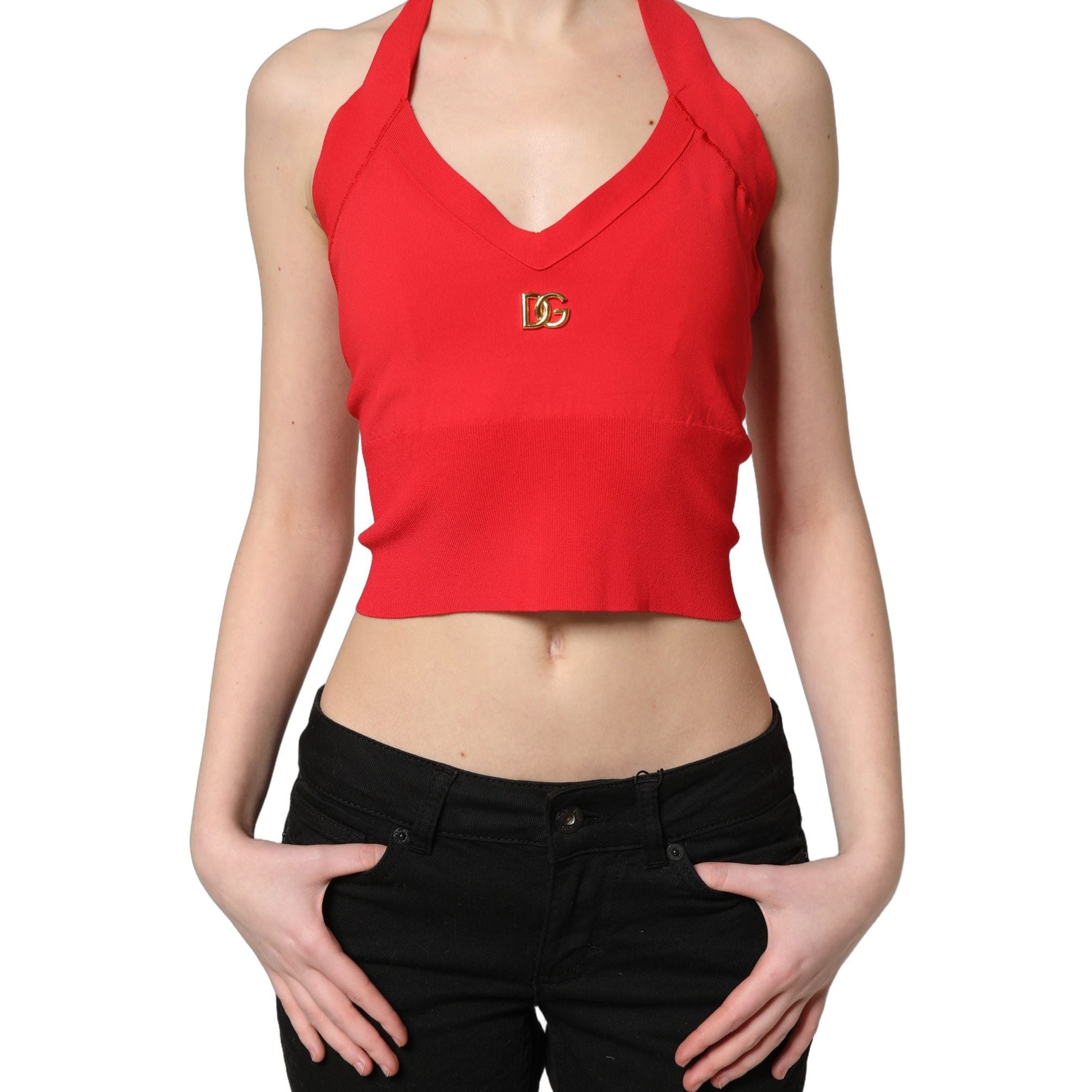 Dolce & Gabbana Red Viscose Sleeveless Halter Crop Tank Top