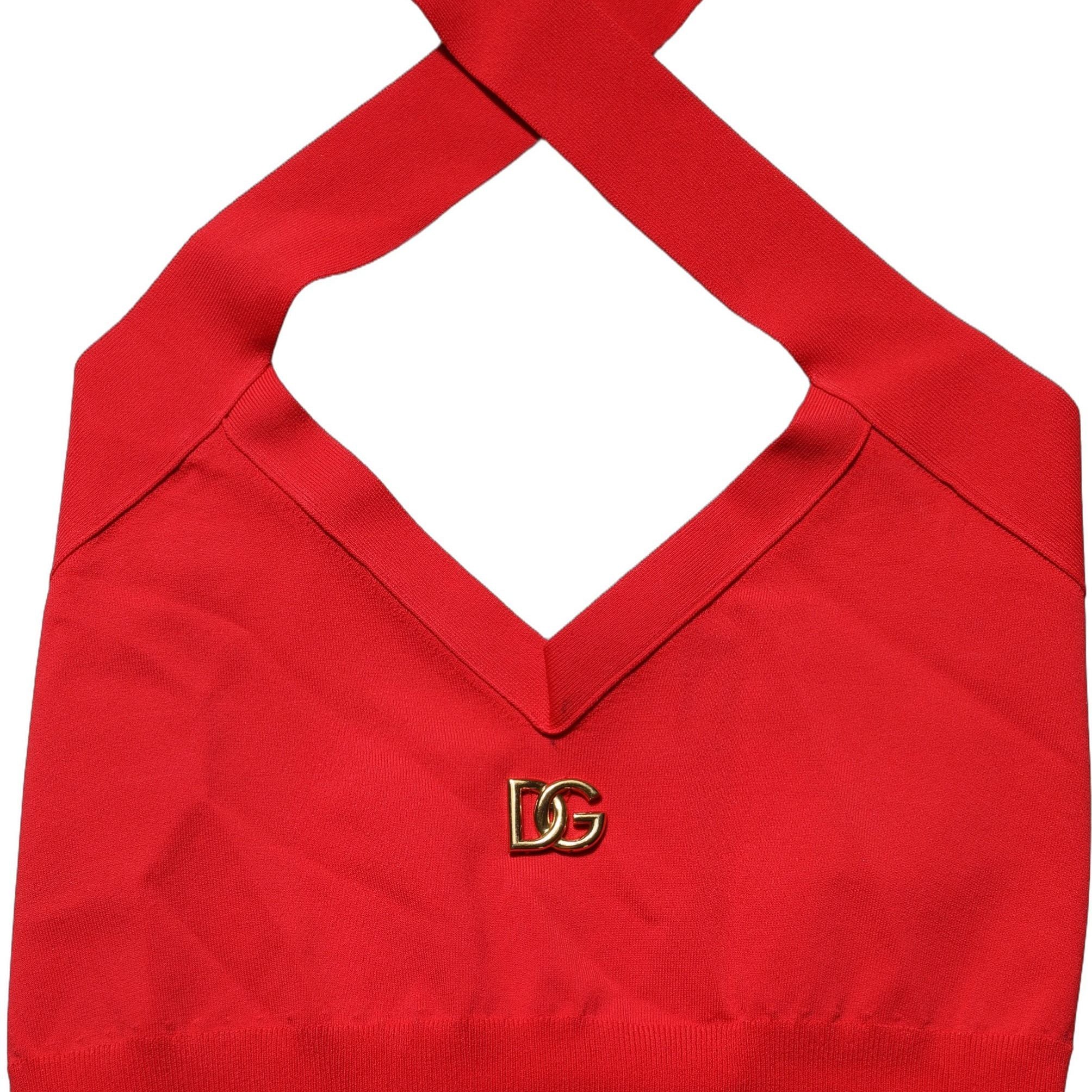 Dolce & Gabbana Red Viscose Sleeveless Halter Crop Tank Top