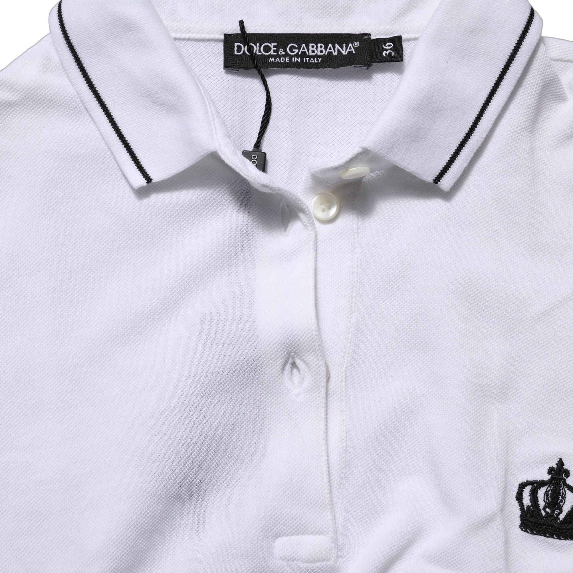 Dolce & Gabbana White Crown Cotton Short Sleeves Polo Top