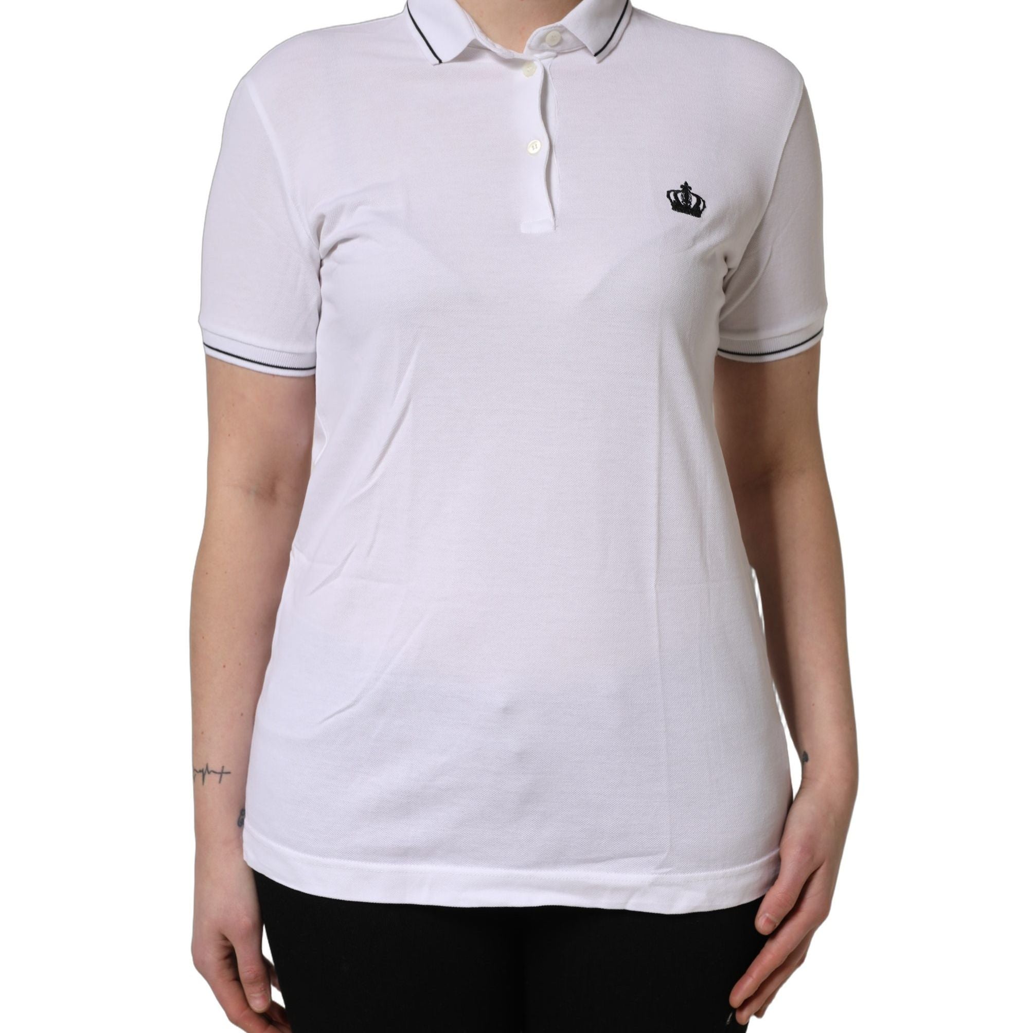 Dolce & Gabbana White Crown Cotton Short Sleeves Polo Top