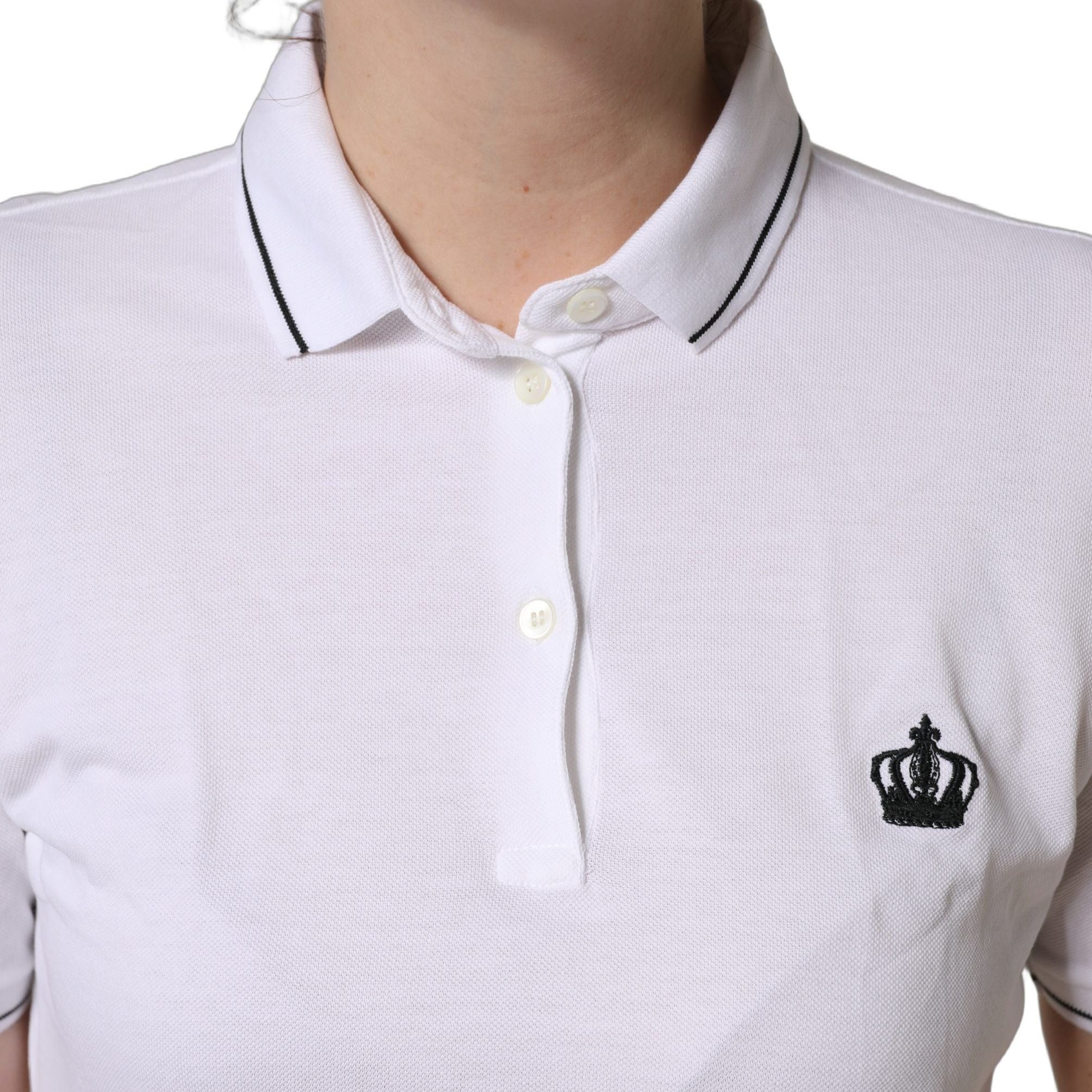 Dolce & Gabbana White Crown Cotton Short Sleeves Polo Top