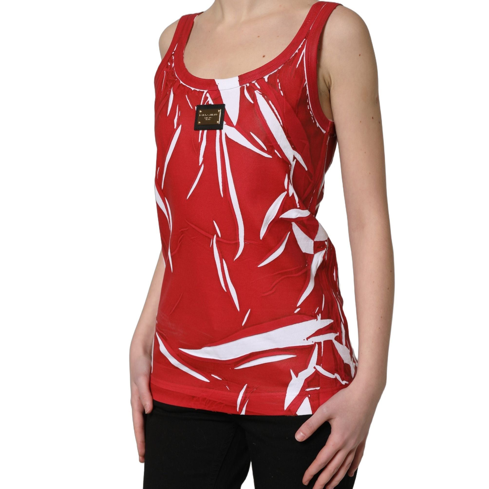 Dolce & Gabbana Red White Abstract Cotton Sleeveless Tank Top