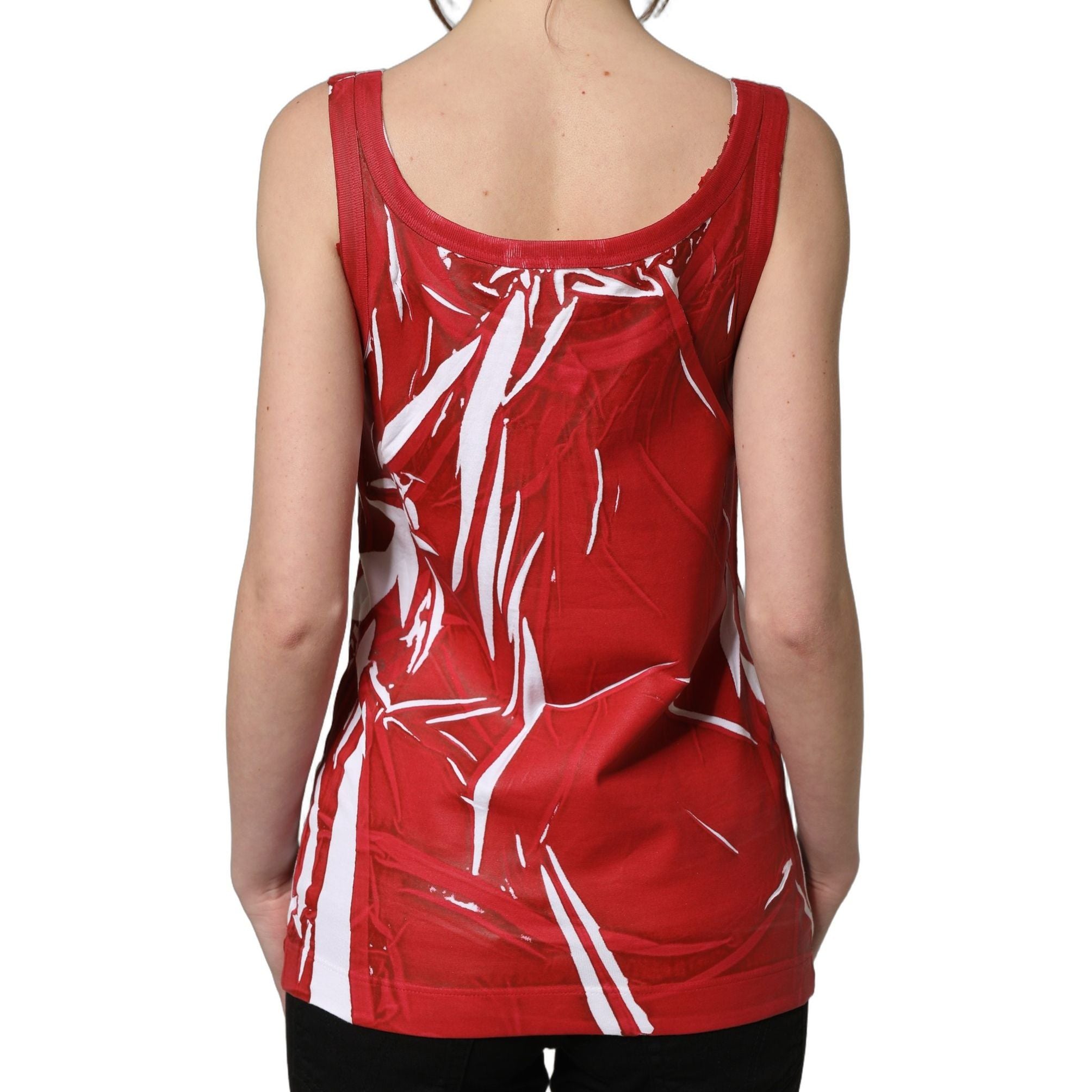 Dolce & Gabbana Red White Abstract Cotton Sleeveless Tank Top