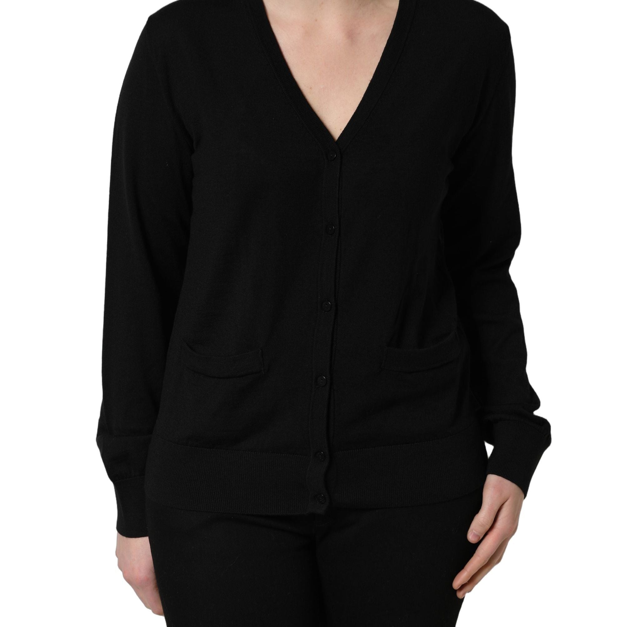 Dolce & Gabbana Black Wool Knit Button Cardigan Sweater