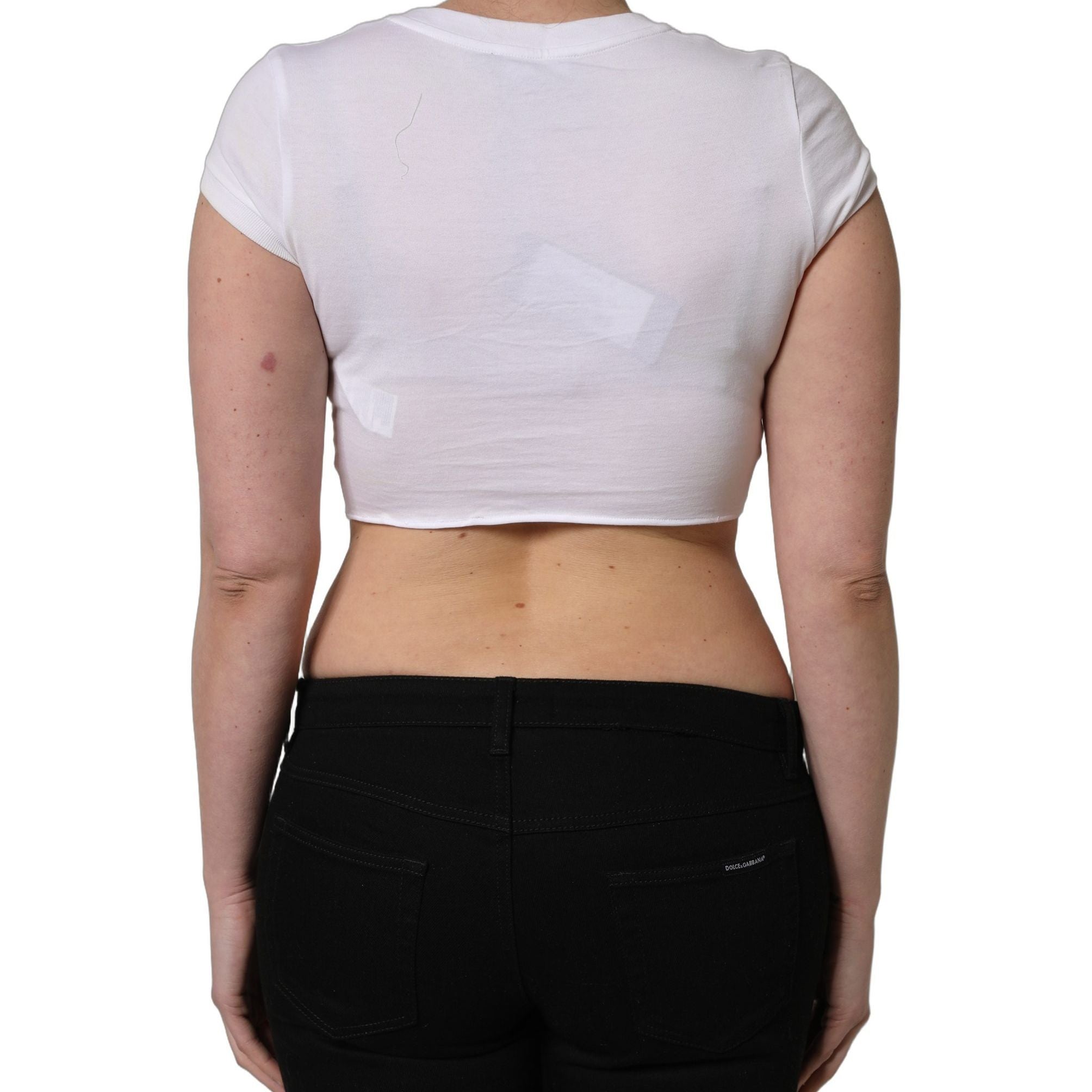 Dolce & Gabbana White Logo Embroidered Tie Waist Cropped Top