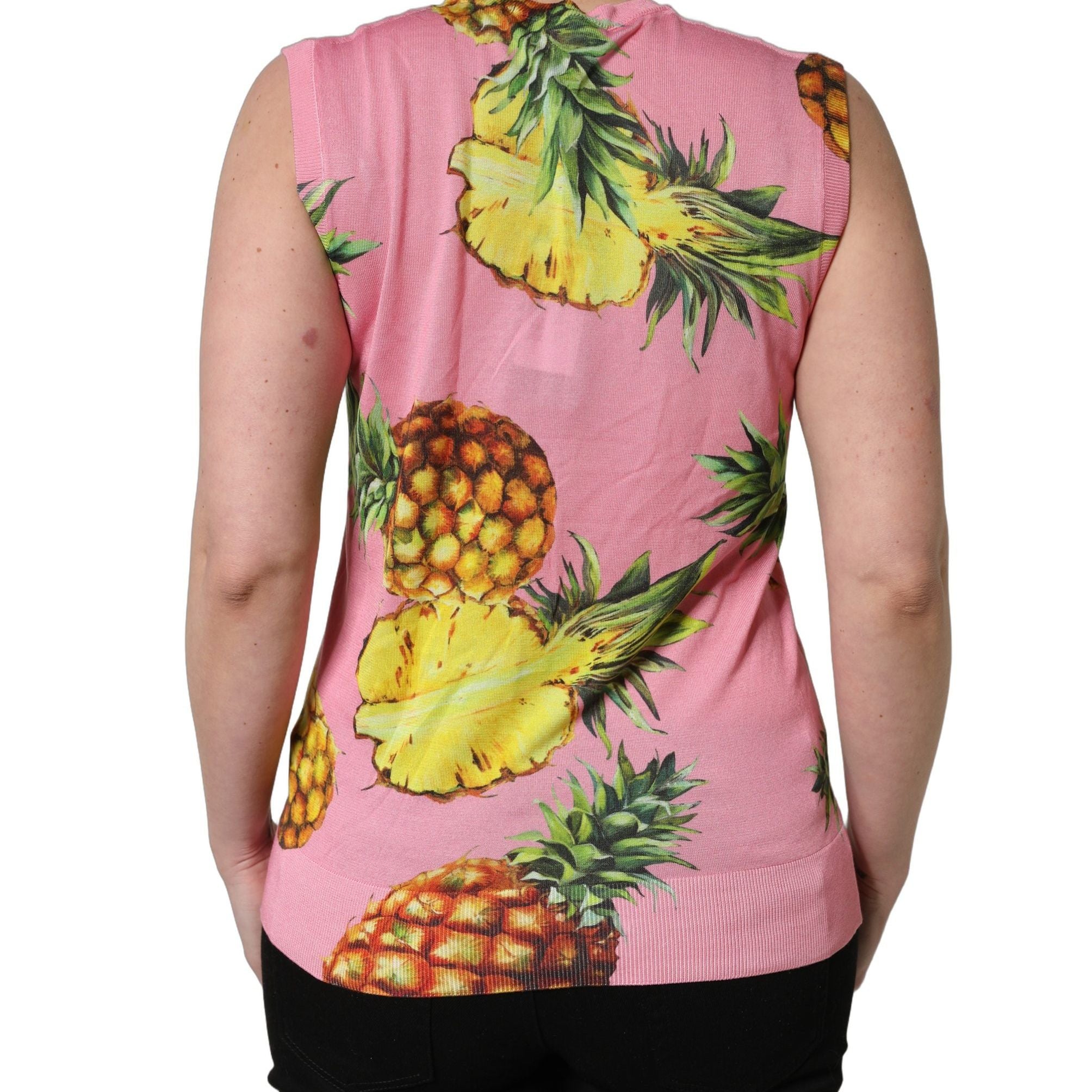 Dolce & Gabbana Pink Pineapple Roundneck Sleeveless Tank Top