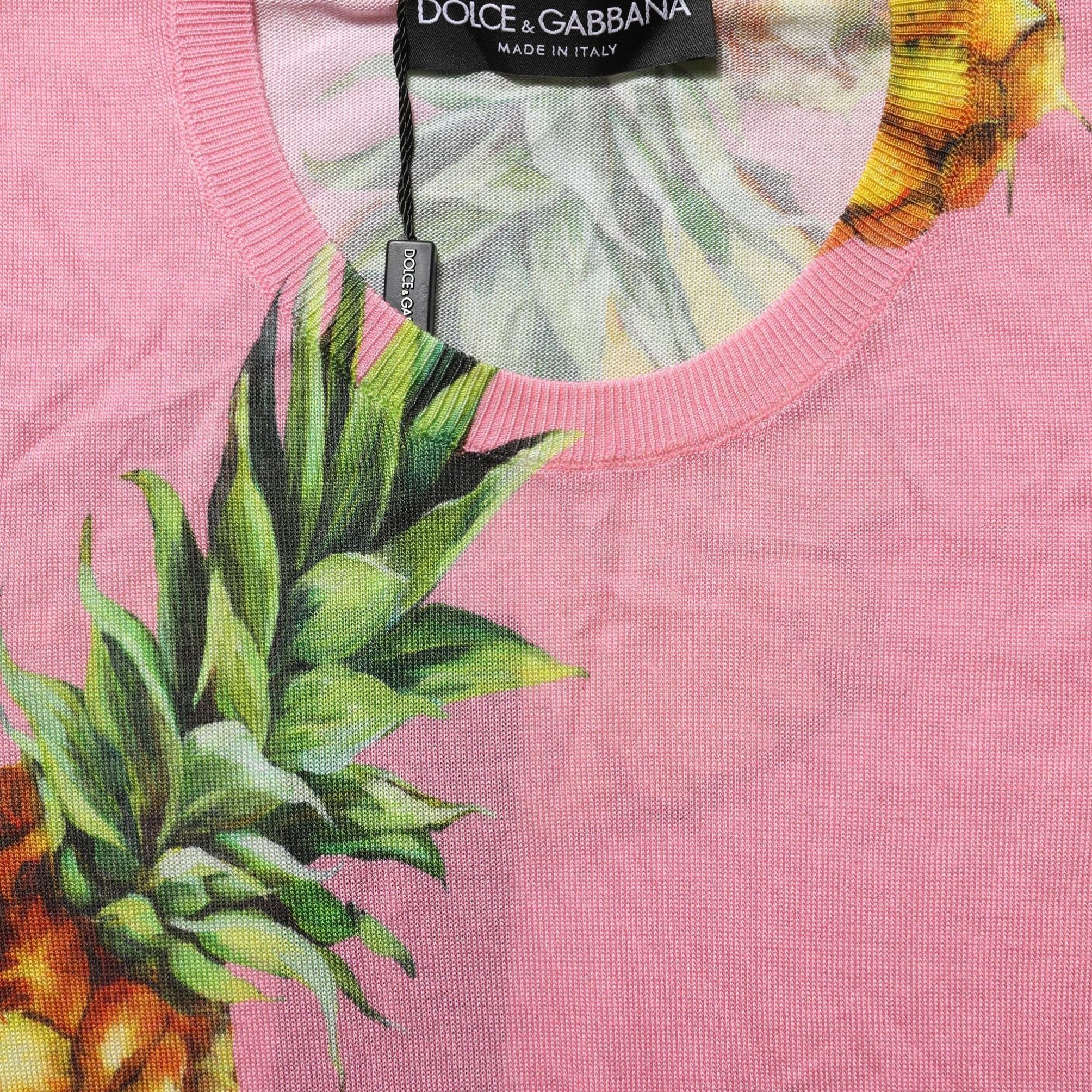 Dolce & Gabbana Pink Pineapple Roundneck Sleeveless Tank Top