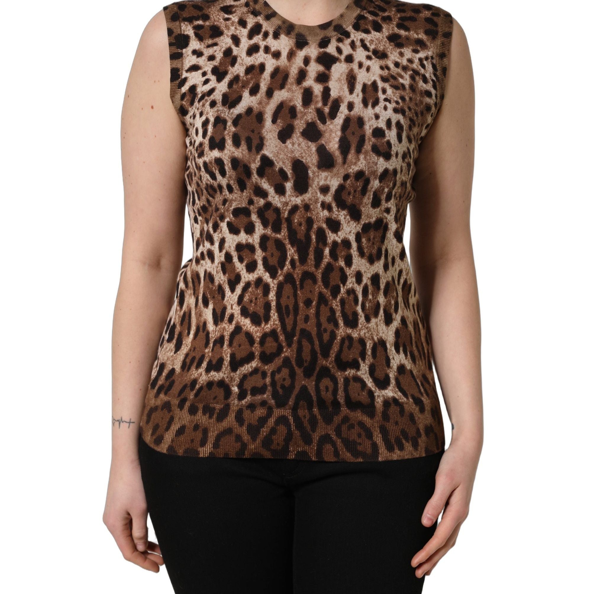 Dolce & Gabbana Brown Leopard Crew Neck Sleeveless Tank Top