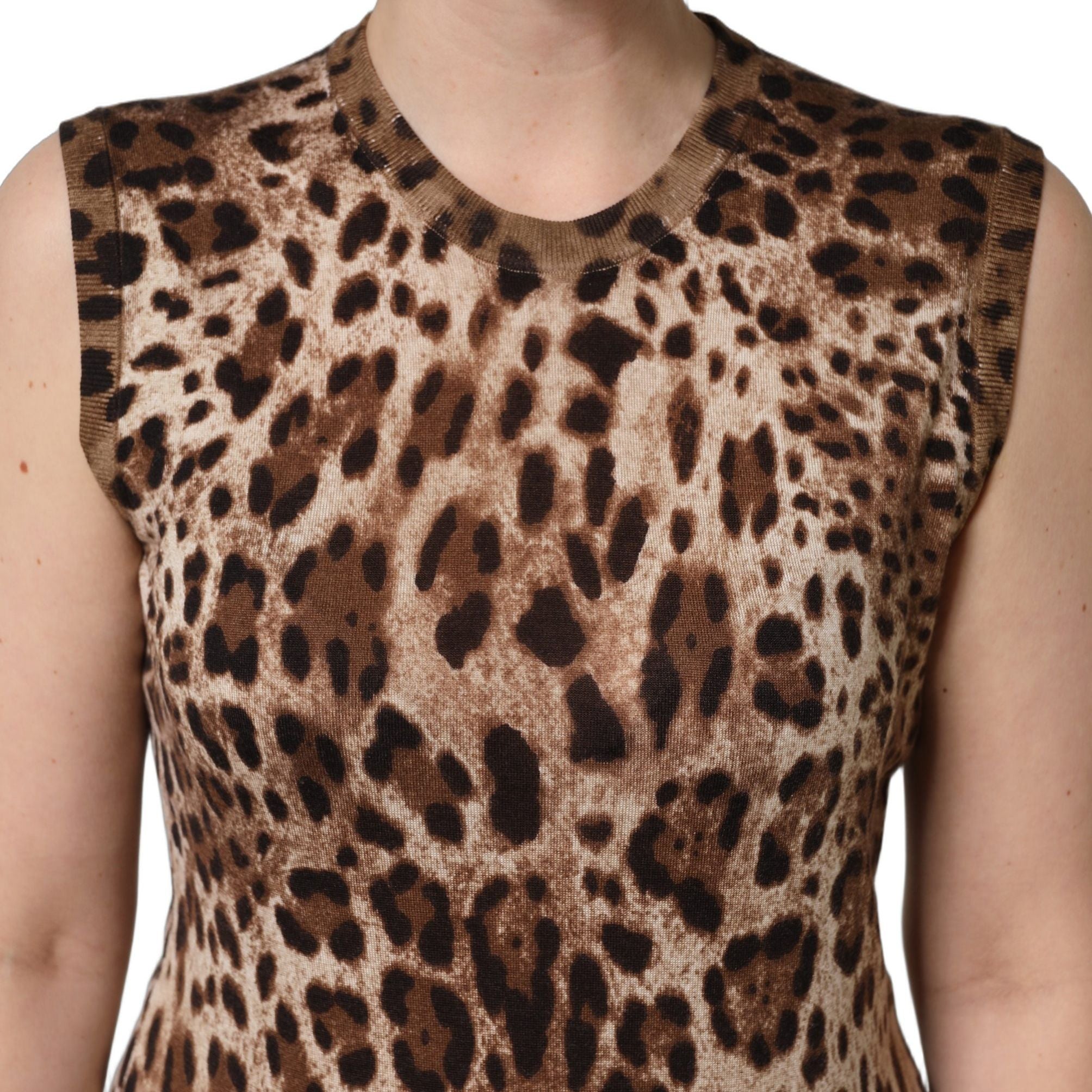 Dolce & Gabbana Brown Leopard Crew Neck Sleeveless Tank Top