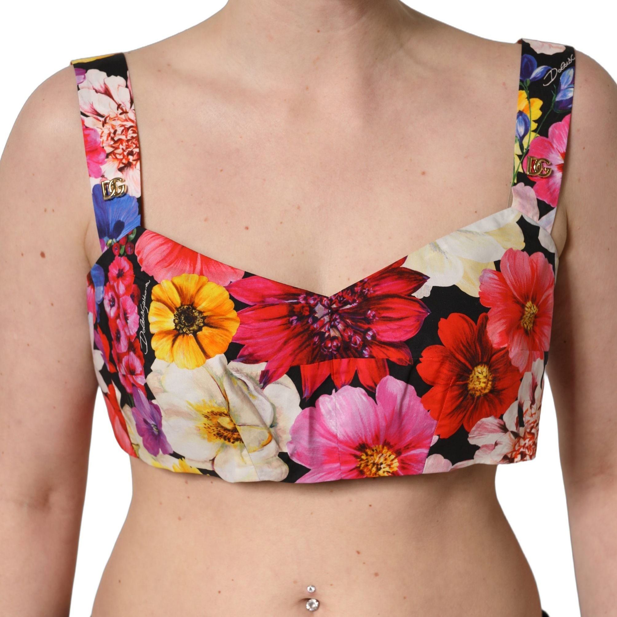Dolce & Gabbana Multicolor Floral Cropped Bustier Tank Top