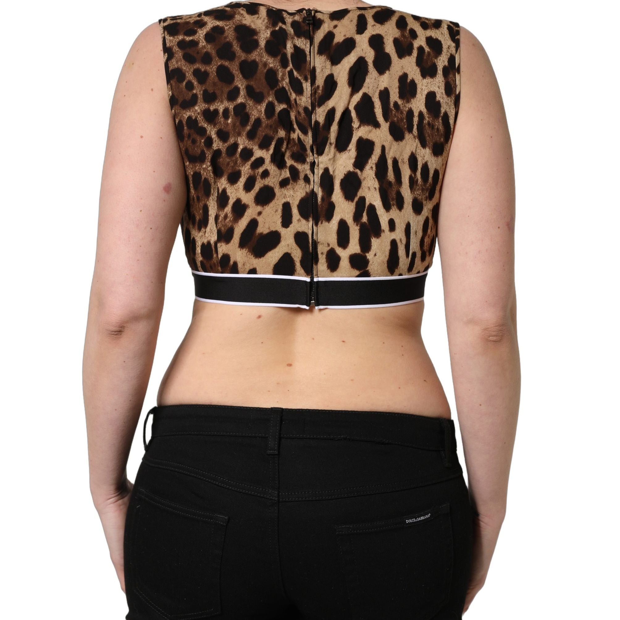 Dolce & Gabbana Brown Leopard Print Cropped Silk Tank Top