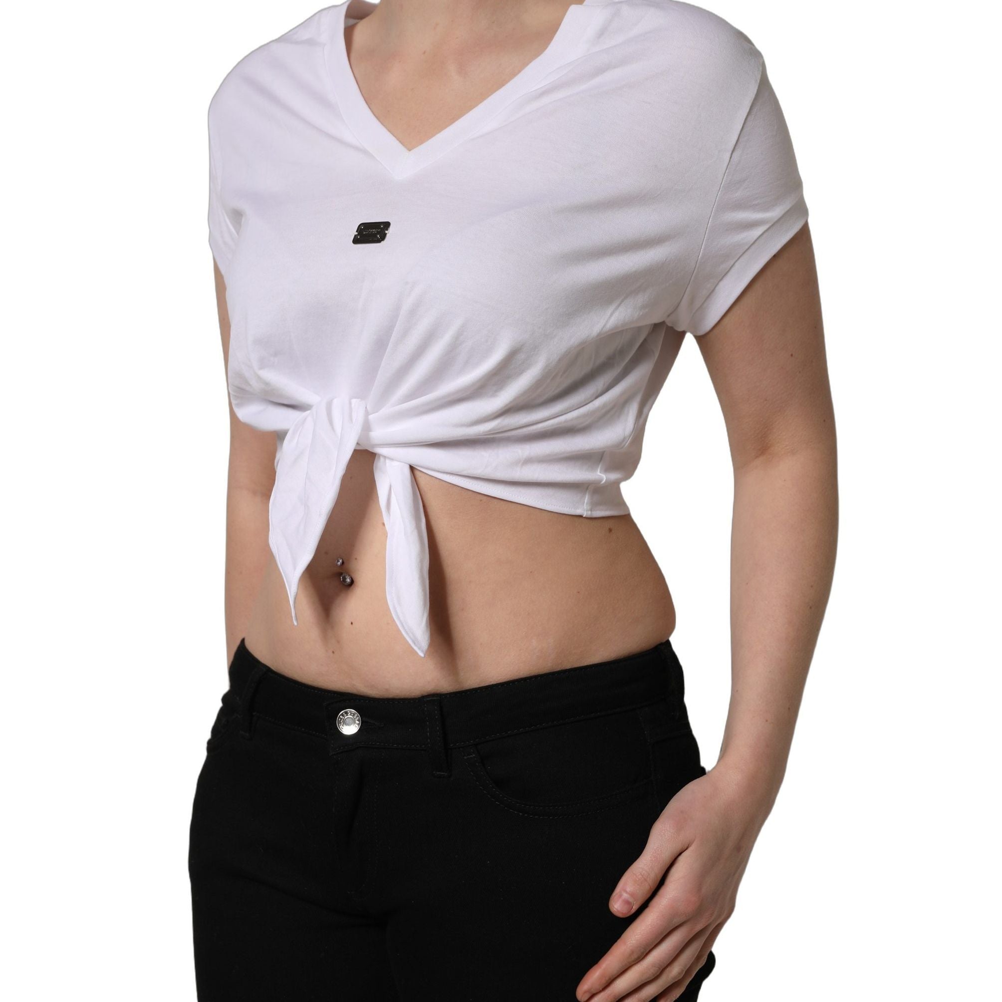 Dolce & Gabbana White Logo Embroidered TieWaist Cropped Top