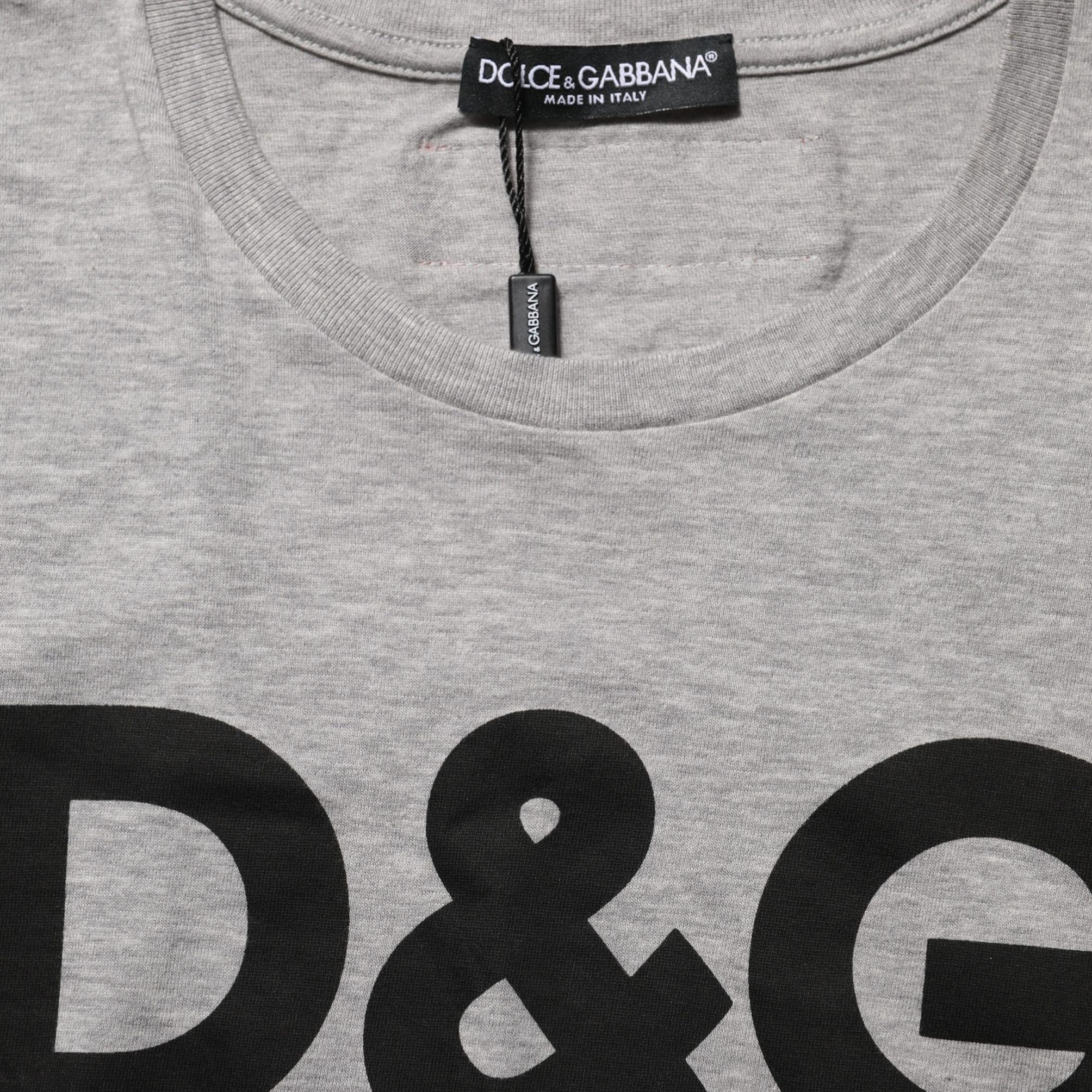 Dolce & Gabbana Gray Cotton Logo Printed Crew Neck T-shirt